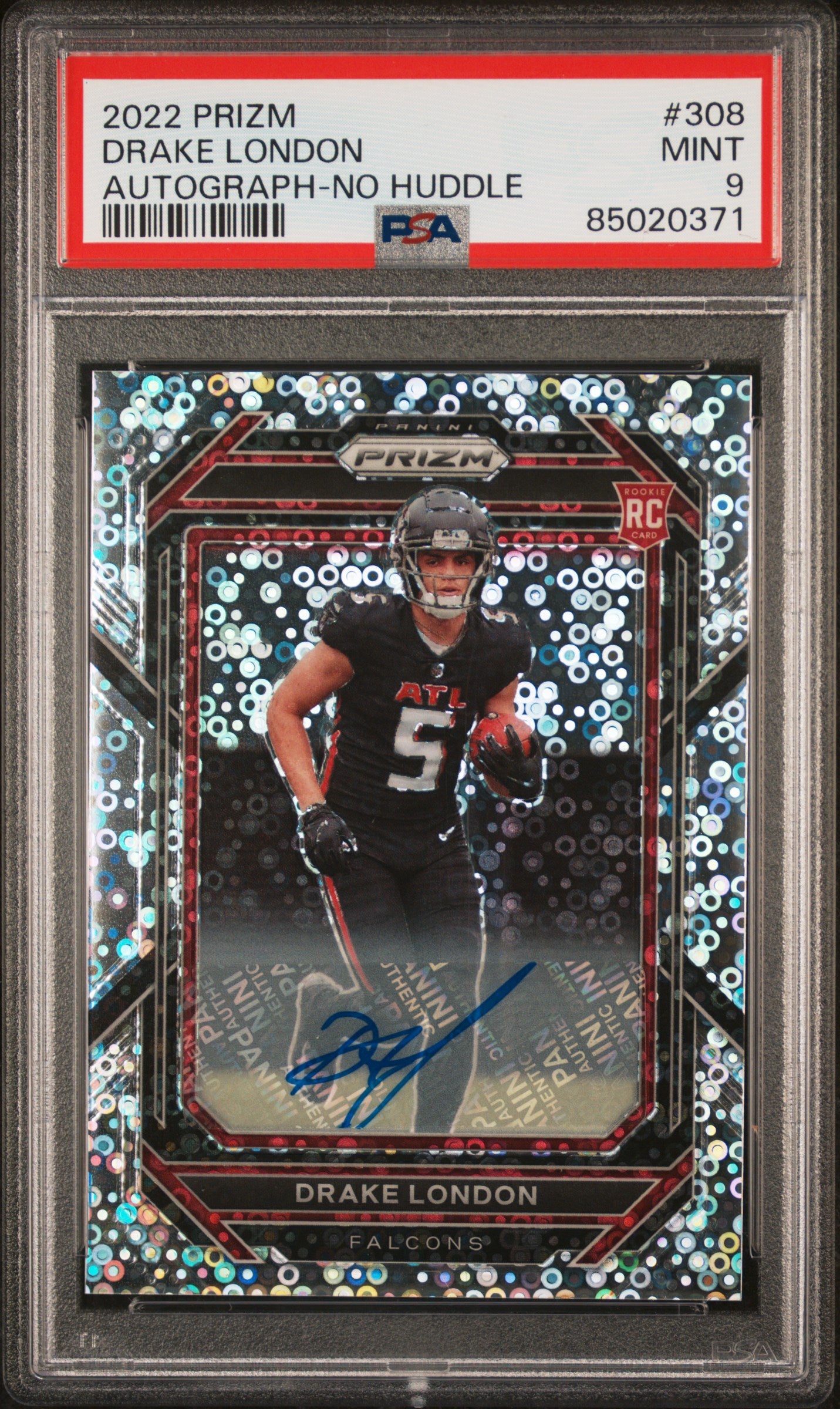 2022 Panini Prizm No Huddle Drake London #308 RC Auto PSA 9