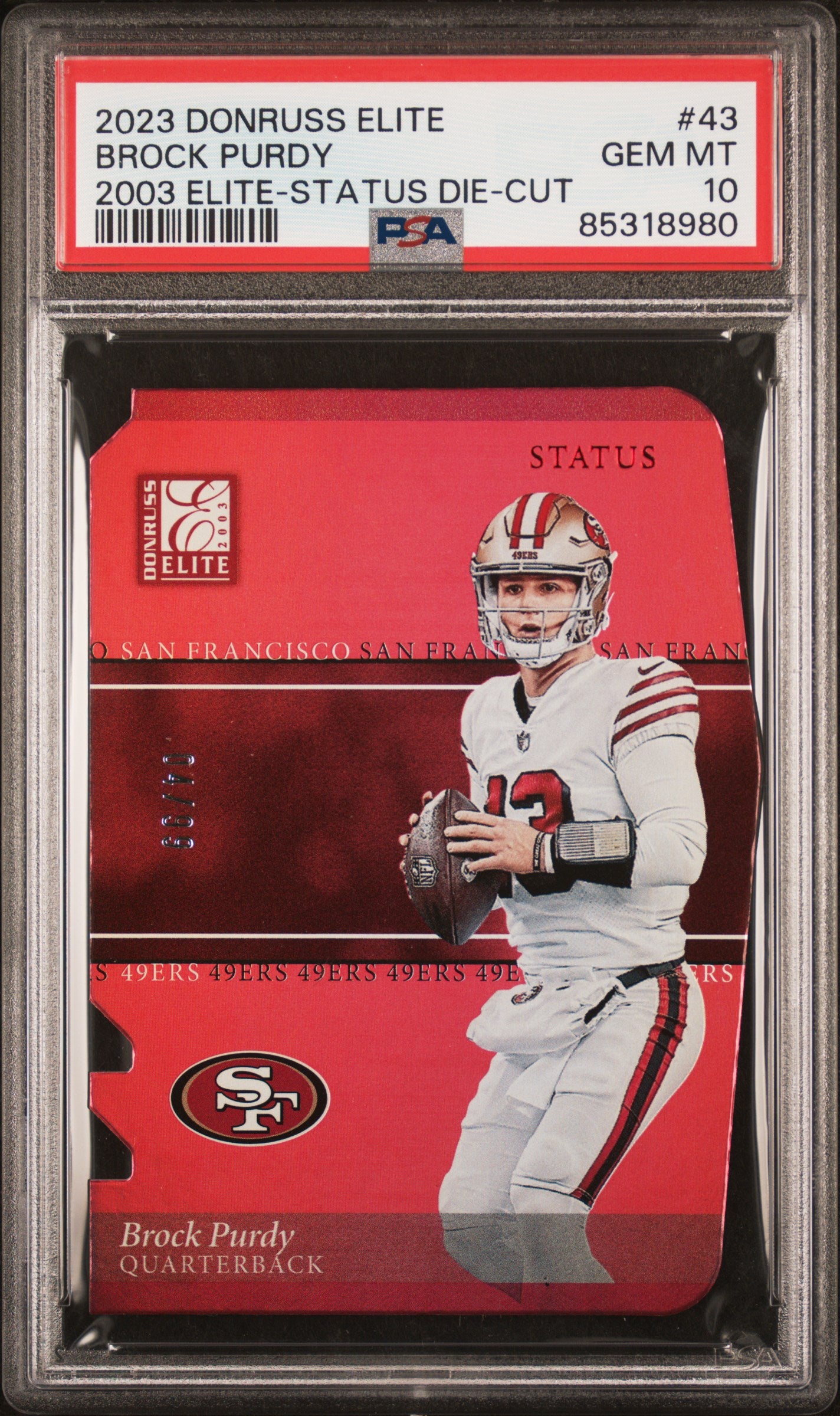 2023 Panini Donruss Elite 2003 Elite Status Die-Cut Brock Purdy #43 /76 PSA 10