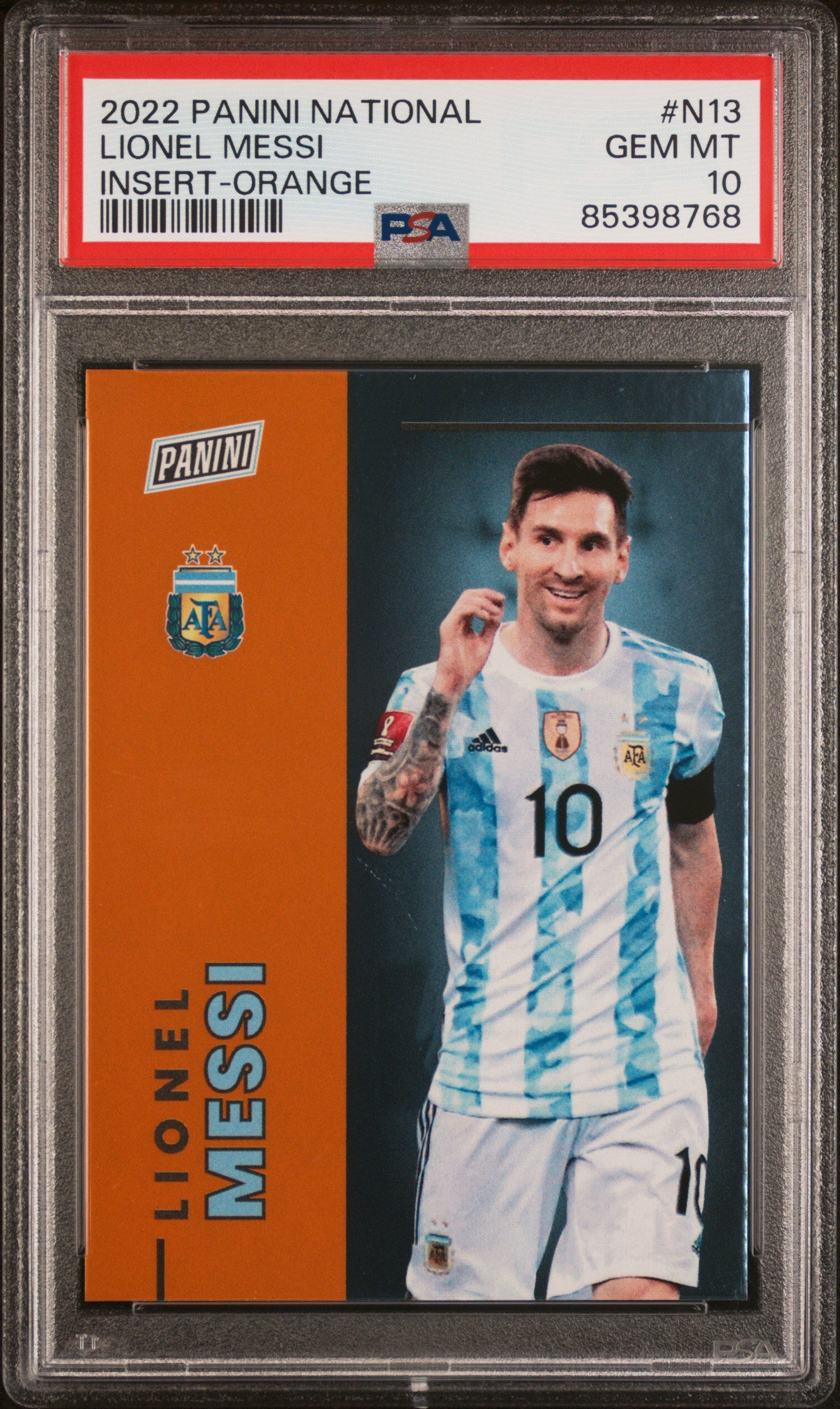 2022 Panini National Insert Orange Lionel Messi #N13 /199 PSA 10