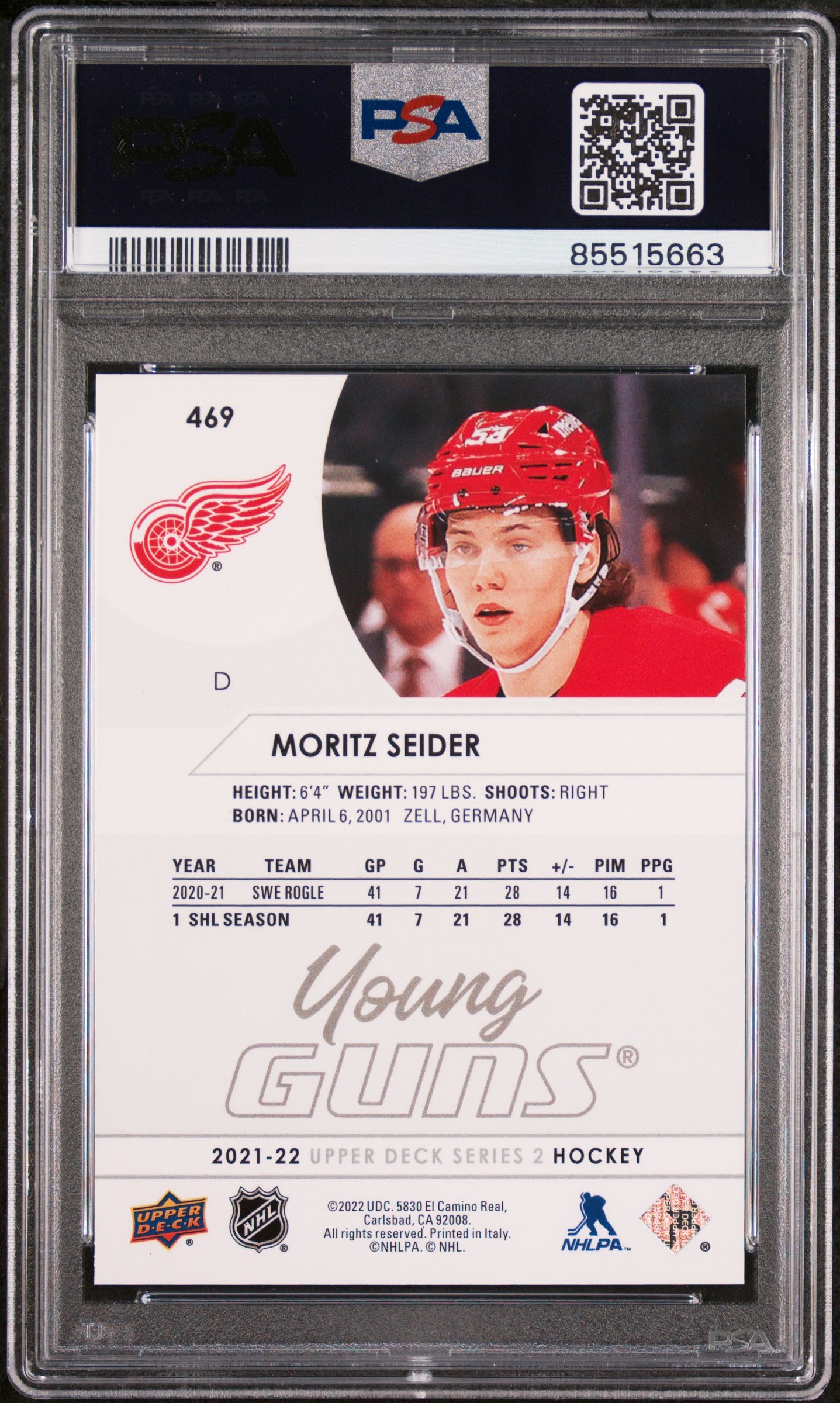 2021 Upper Deck Young Guns Moritz Seider #469 PSA 10