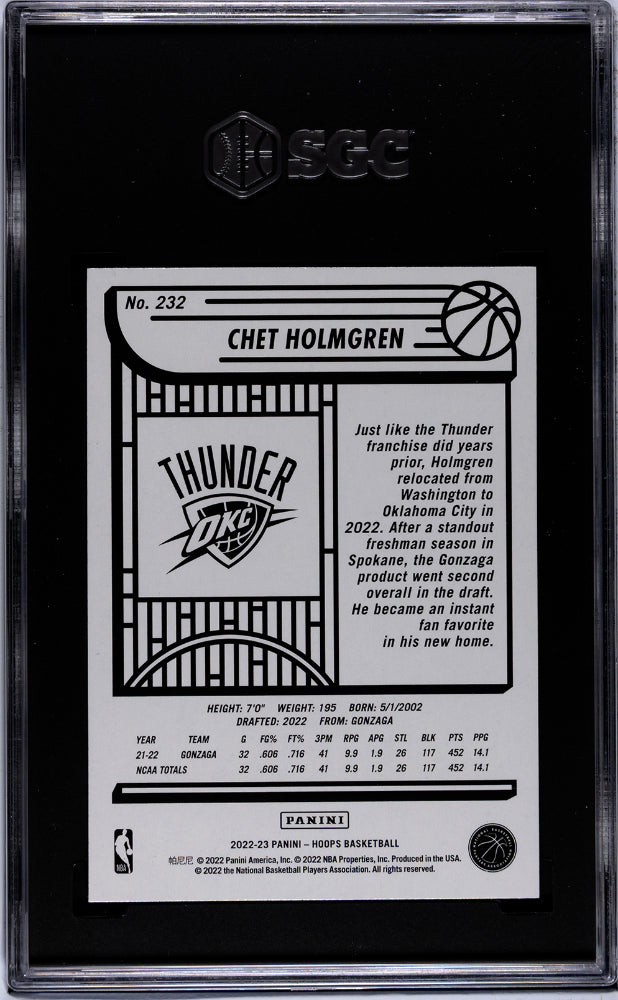 2022-23 Panini Hoops #232 Chet Holmgren Teal Explosion SGC 10