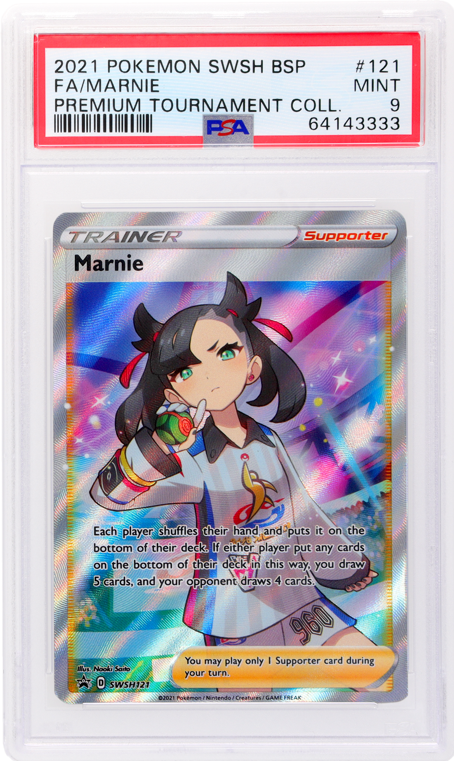 2021 Pokemon Sword and Shield Promo Premium Tournament Collection Marnie #SWSH121 PSA 9