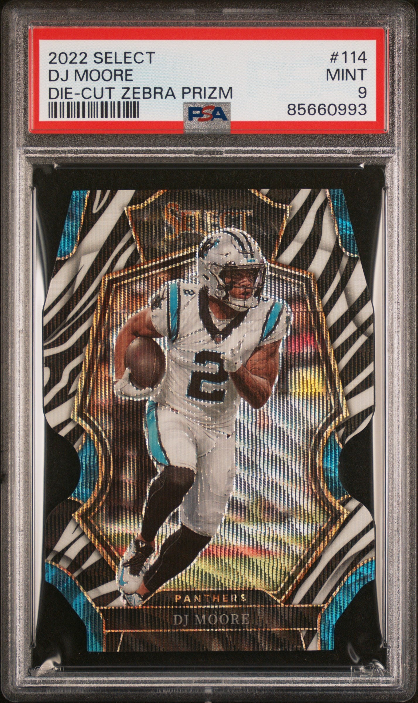 2022 Select Prizm Zebra Die Cut Dj Moore #114 PSA 9