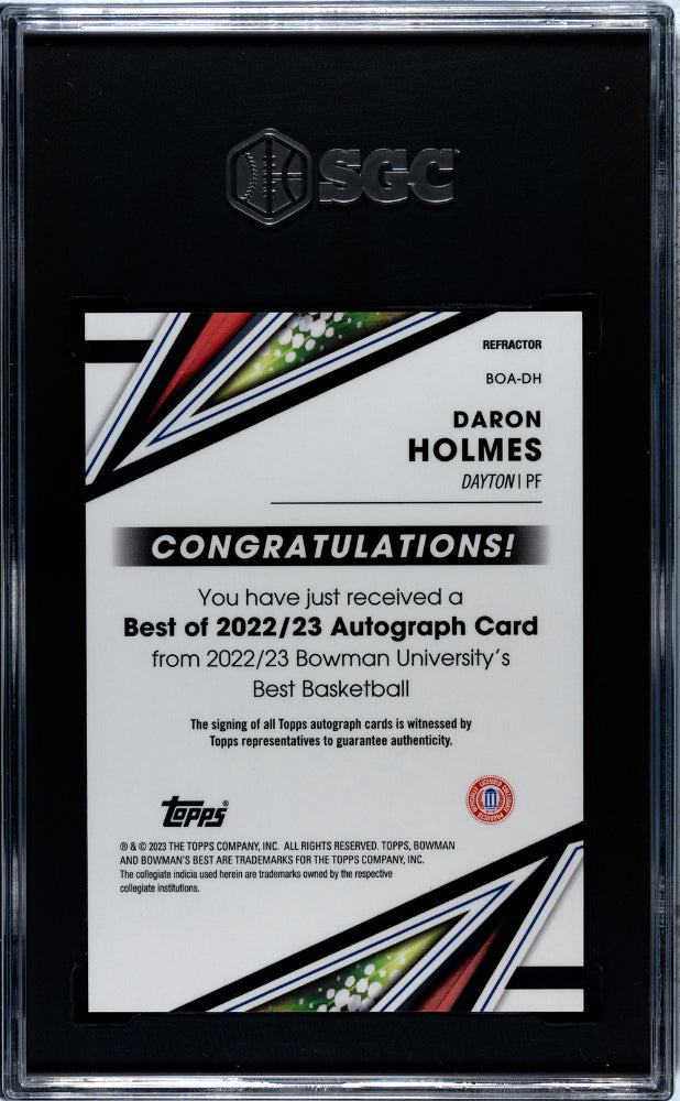 2022-23 Bowman University Best #BOA-DH Daron Holmes Best of '22-'23, Auto. Ref. SGC 9