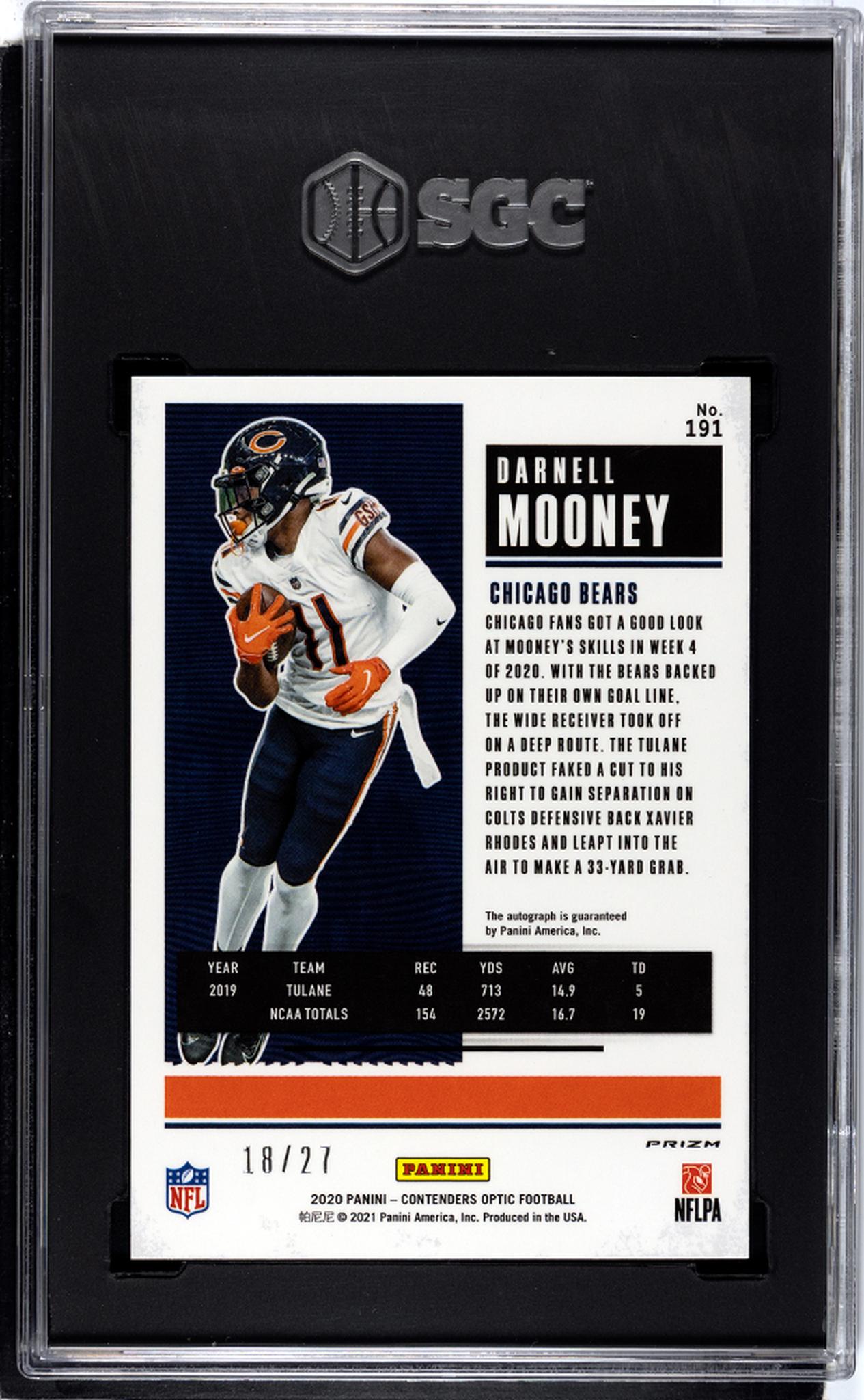 2020 Contenders Optic #191 Darnell Mooney Rookie Ticket /27 SGC 10