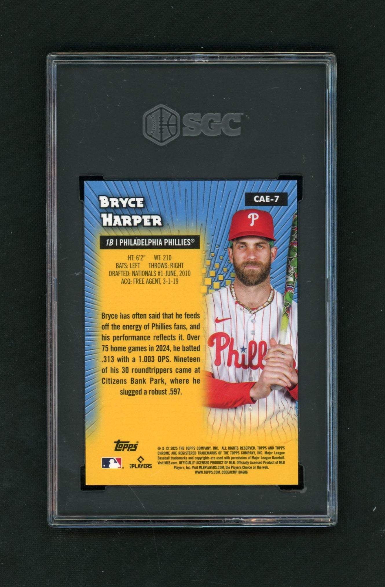 2025 Topps Chrome Bryce Harper All-Etch Orange LogoFractor /25 SGC 9