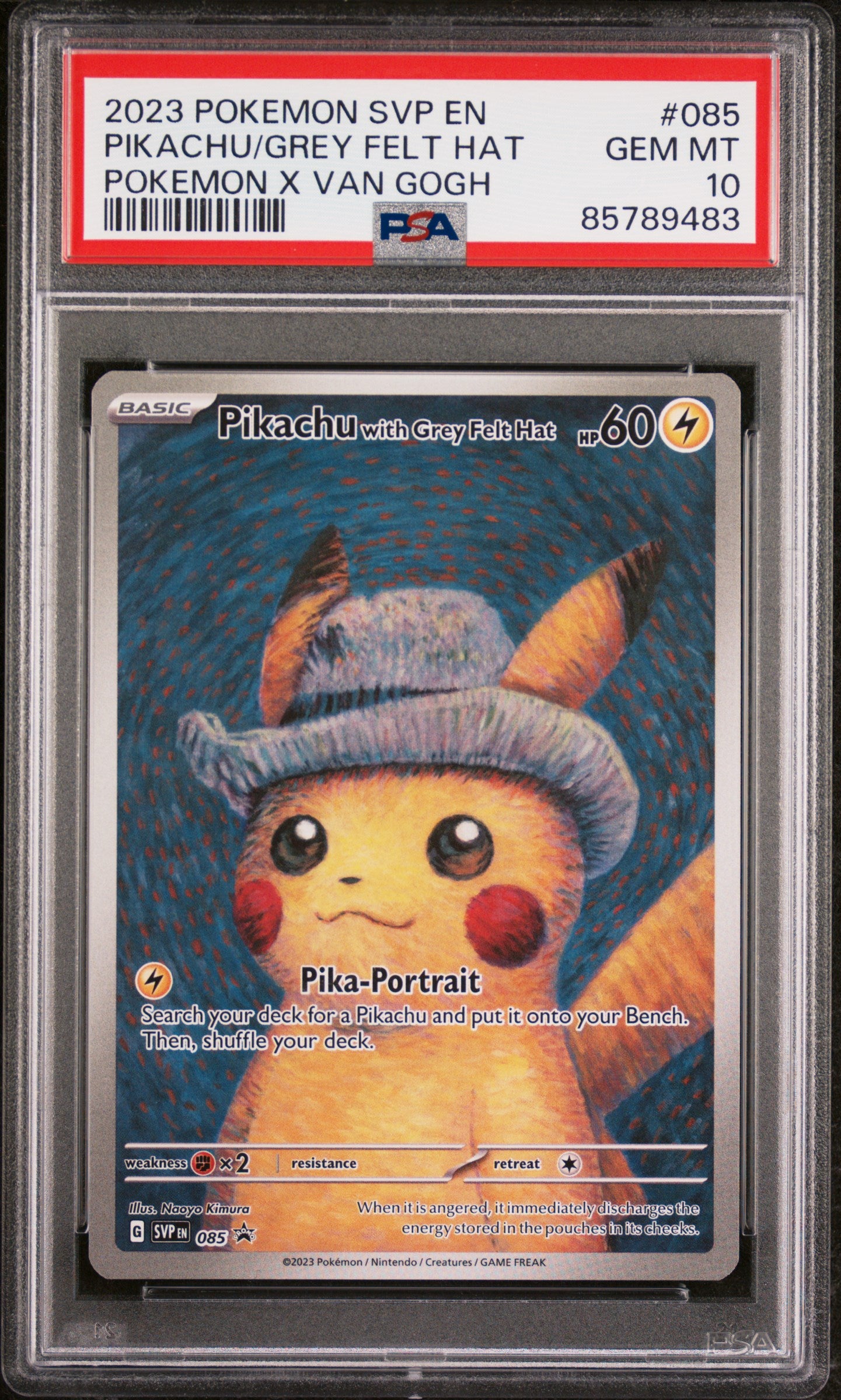 2023 Pokemon Black Star Promo Pokemon X Van Gogh Pikachu With Grey Felt Hat #085 PSA 10
