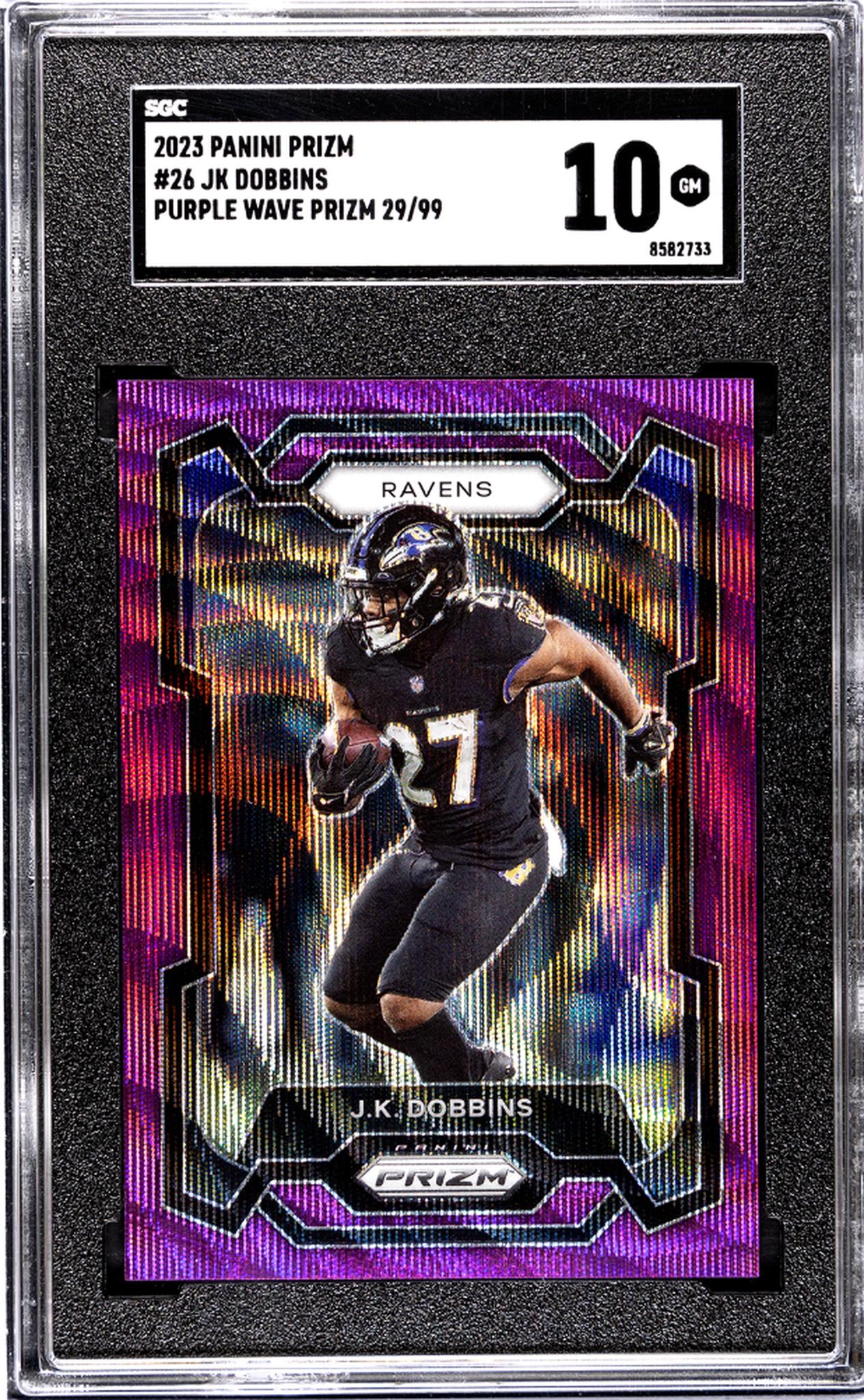 2023 Panini Prizm #26 Jk Dobbins Purple Wave Prizm 29/99 SGC 10