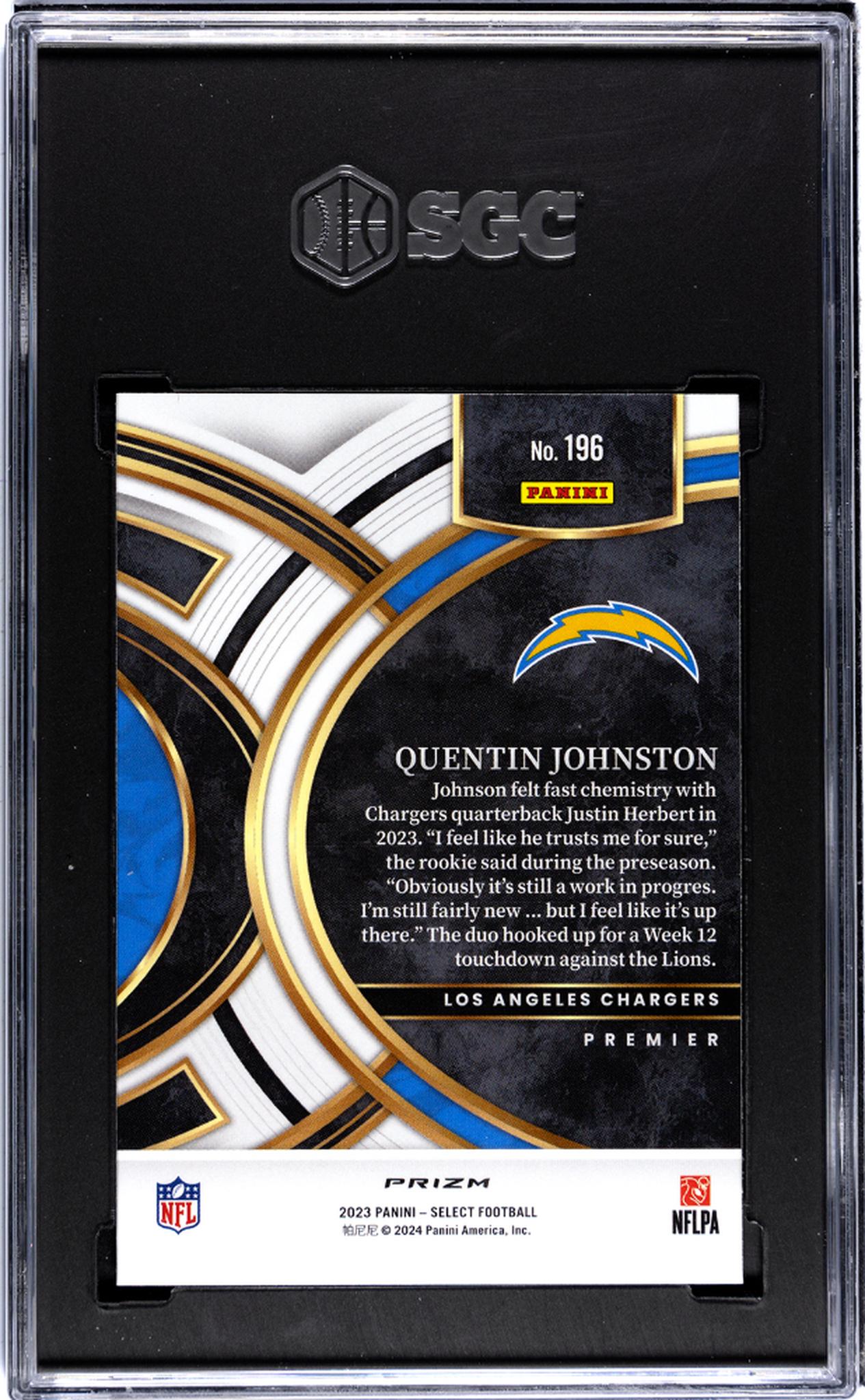 2023 Panini Select #196 Quentin Johnston Silver Prizm SGC 9.5