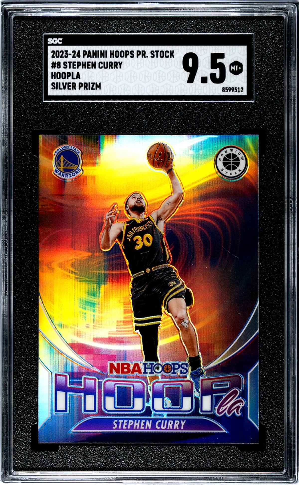 2023-24 Panini Hoops Premium Stock #8 Stephen Curry Hoopla Silver Prizm SGC 9.5