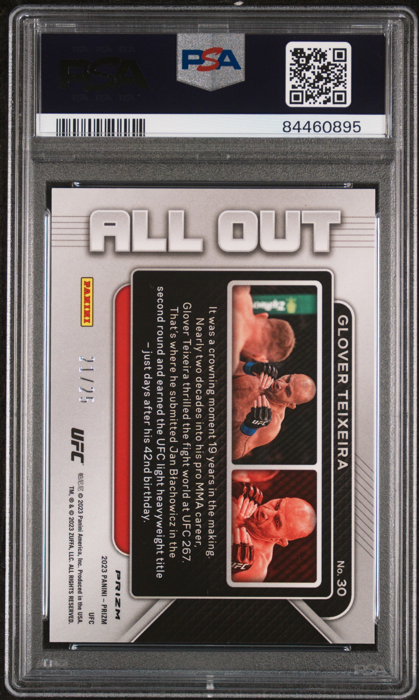 2023 Panini Prizm UFC All Out Mojo Prizm Glover Teixeira /25 PSA 10