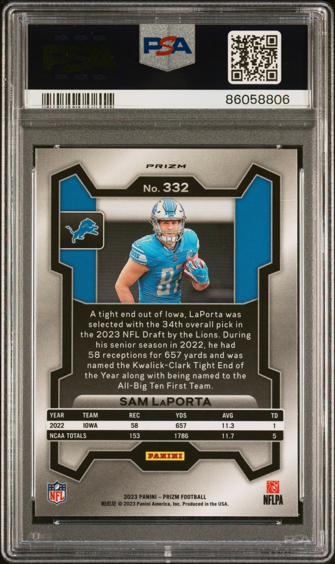 2023 Panini Prizm Neon Green Pulsar Disco Prizm Sam Laporta #332 PSA 9