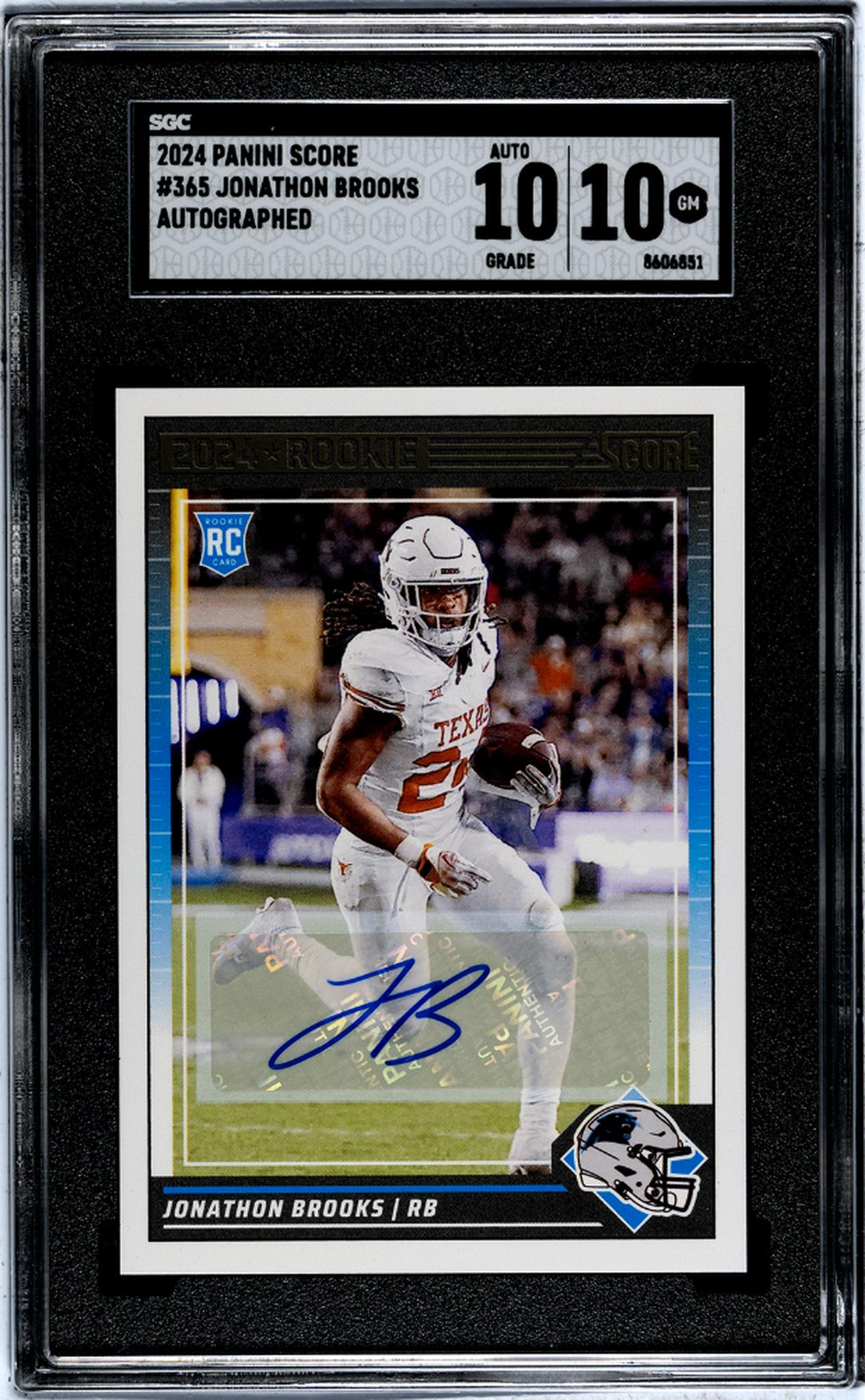 2024 Panini Score Jonathon Brooks #365 RC Auto SGC 10 Auto 10