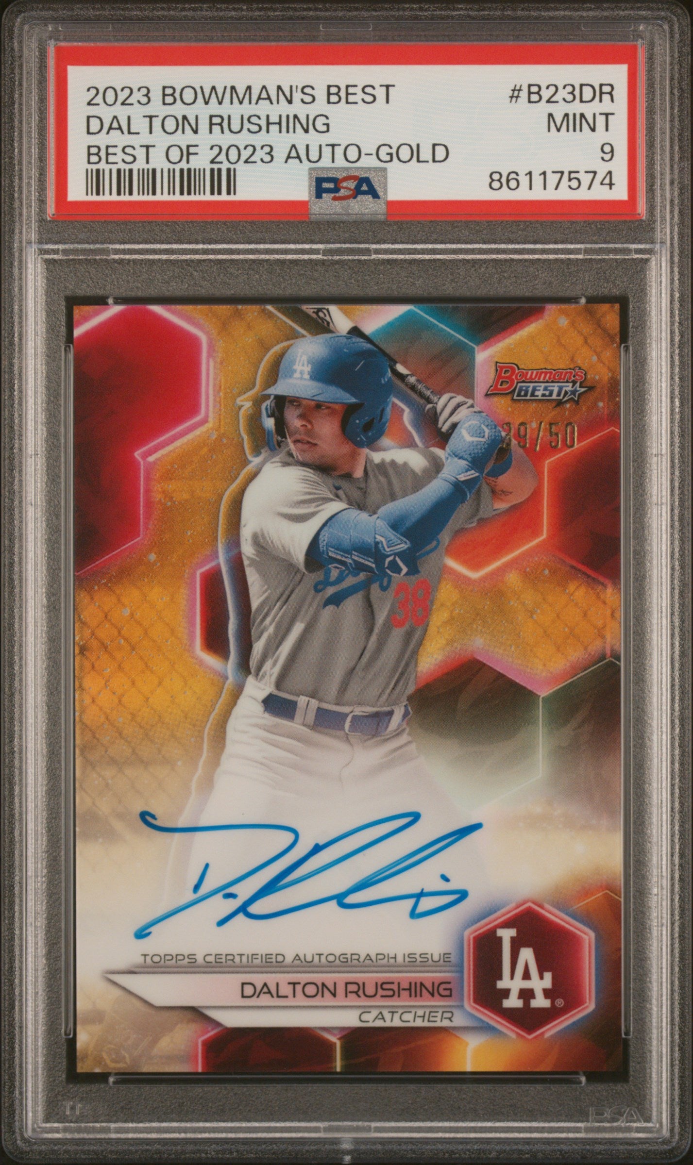 2023 Topps Bowman's Best Best of 2023 Gold Dalton Rushing #B23-DR Auto /50 PSA 9