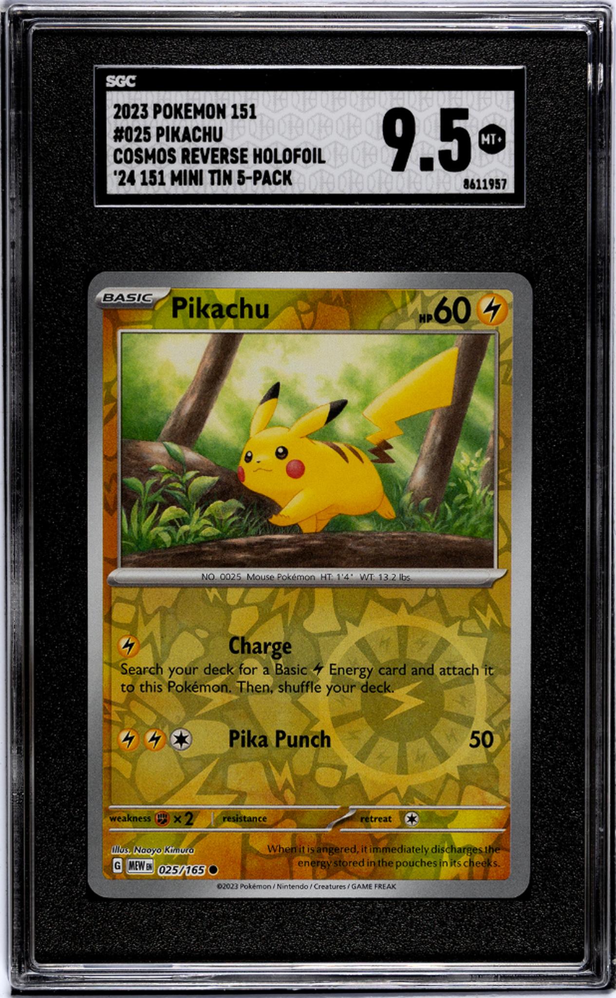 2023 Pokemon #025 Pikachu Cosmos Reverse Holofoil SGC 9.5