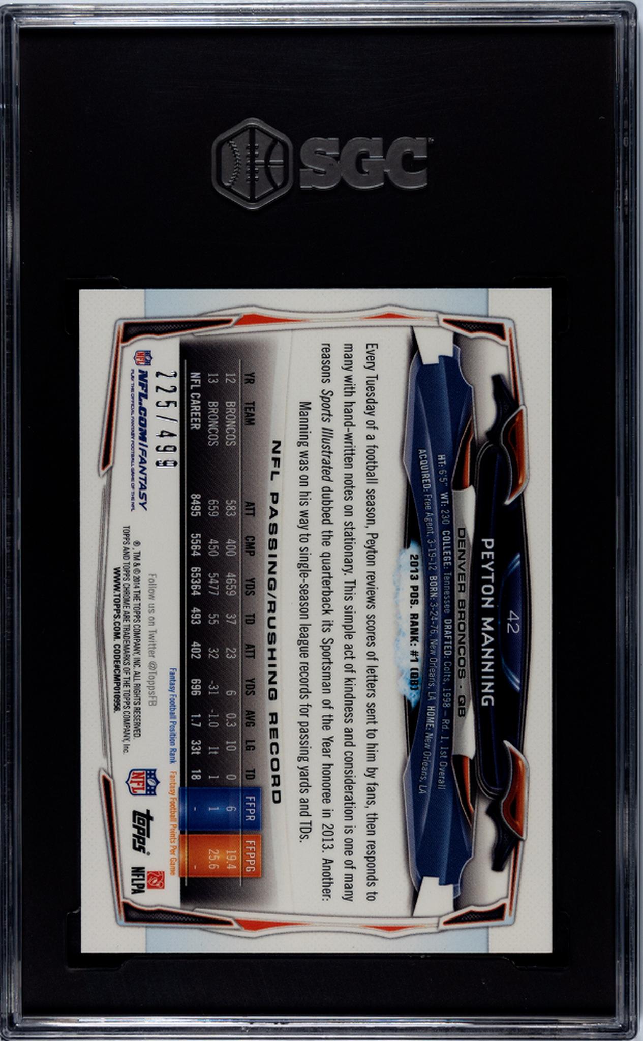2014 Topps Chrome #42 Peyton Manning Camo Refractor /499 SGC 9.5