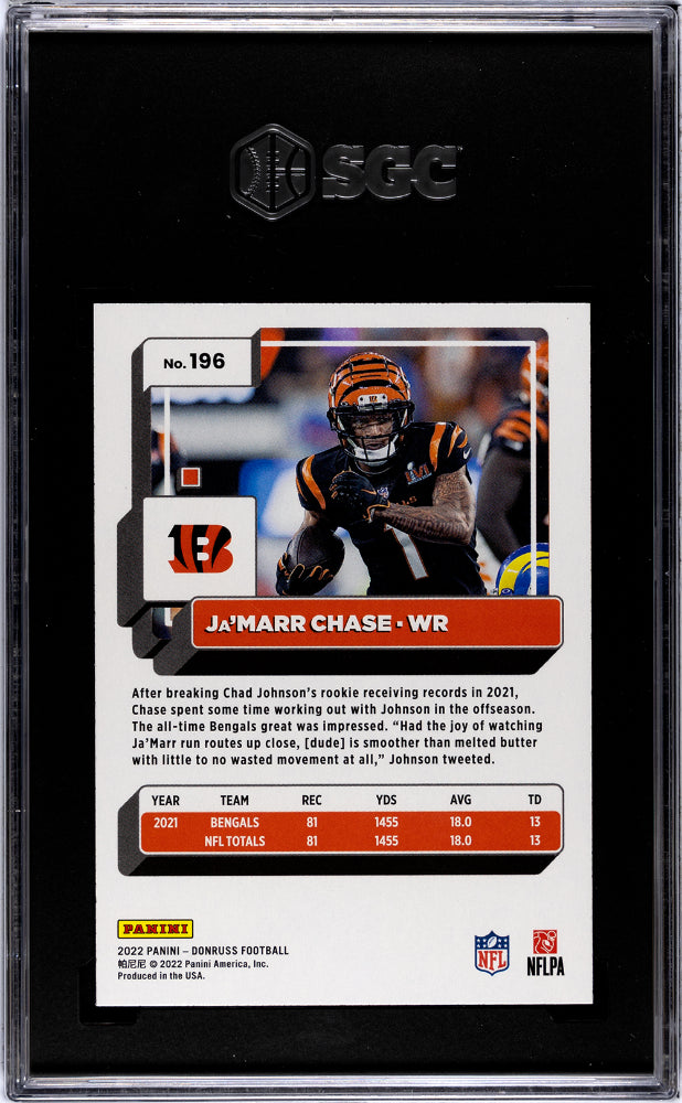 2022 Donruss #196 Ja'Marr Chase Yellow Press Proof SGC 10