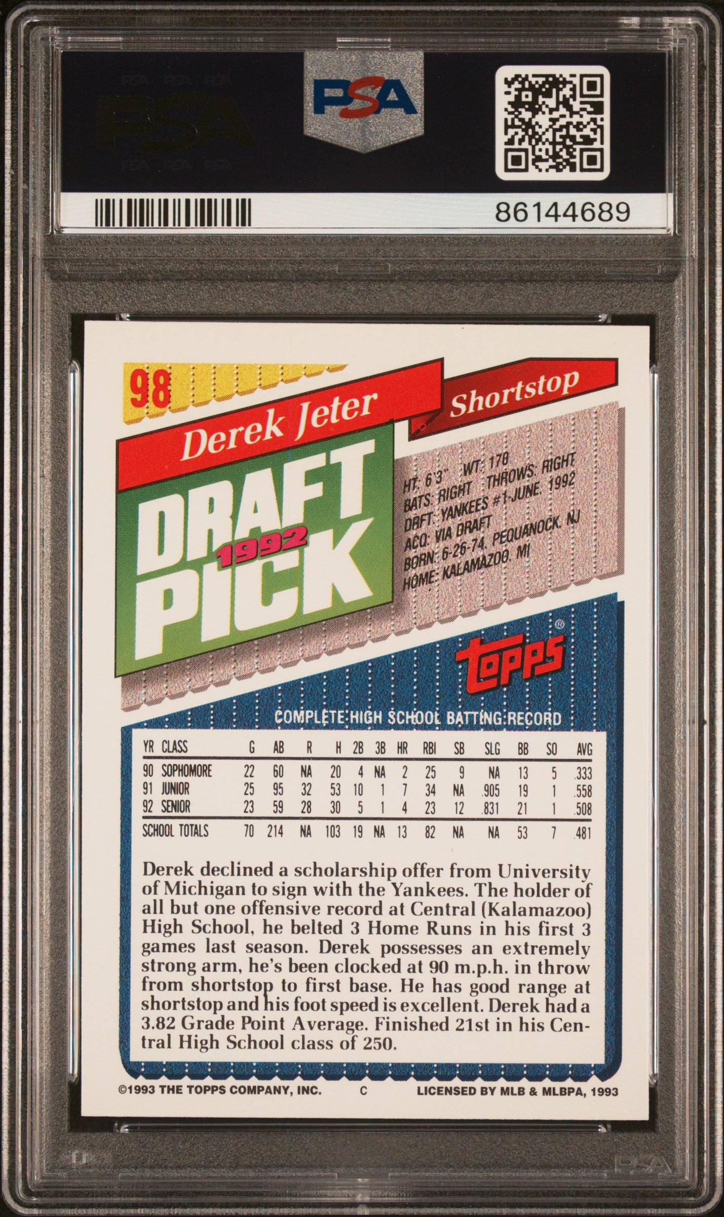 1993 Topps Derek Jeter #98 PSA 8
