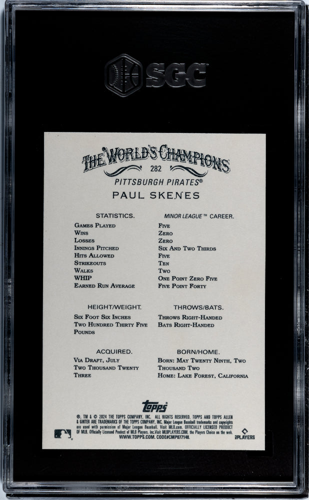 2024 Topps Allen & Ginter #282 Paul Skenes SGC 10