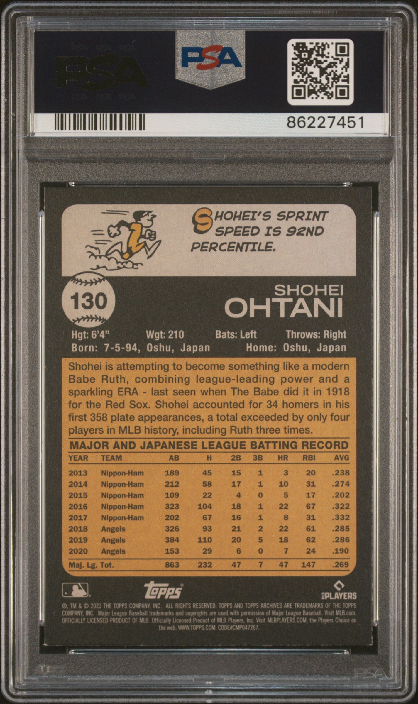 2021 Topps Archives Shohei Ohtani #130 PSA 8