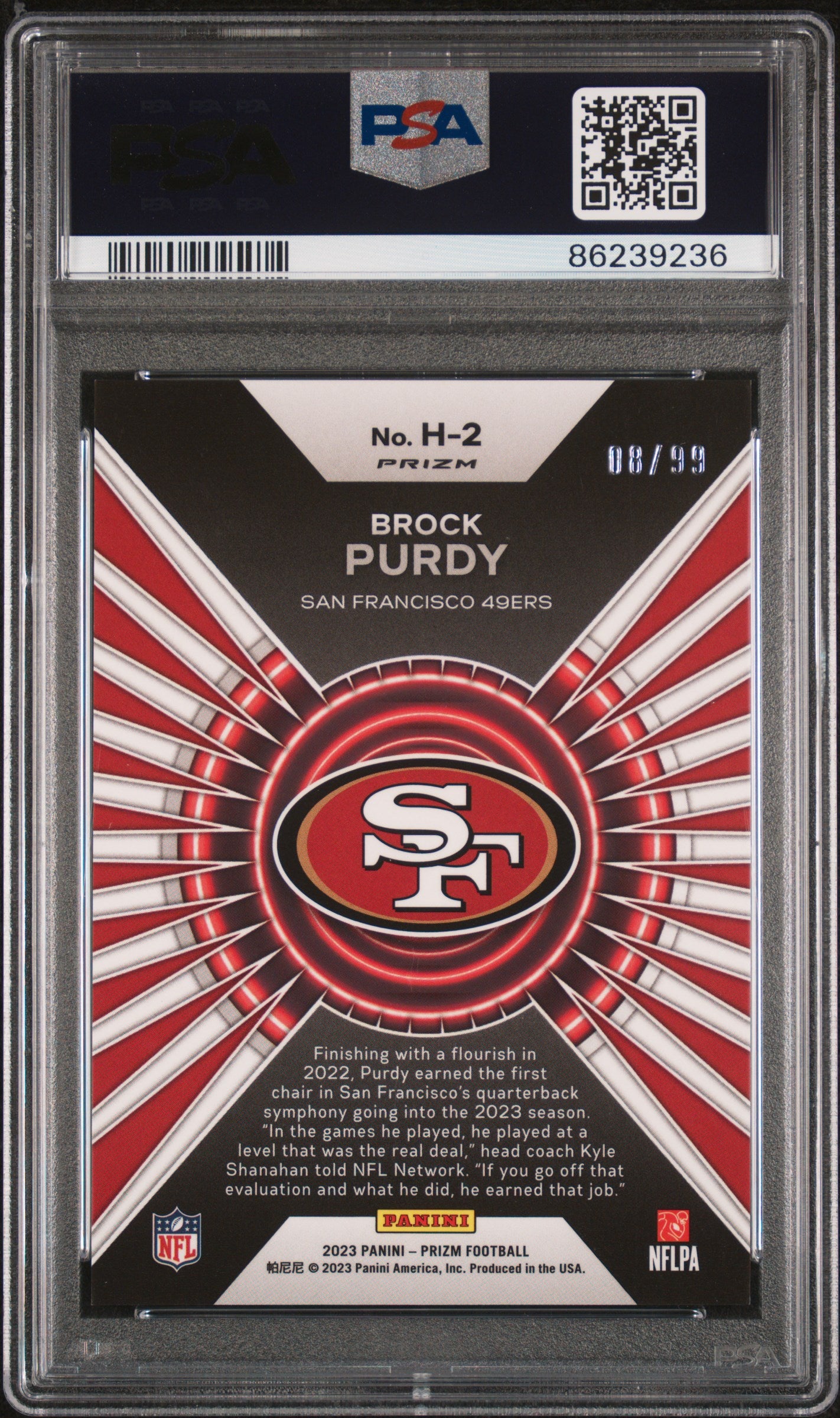 2023 Panini Prizm Hype Blue Ice Brock Purdy #H2 /99 PSA 10