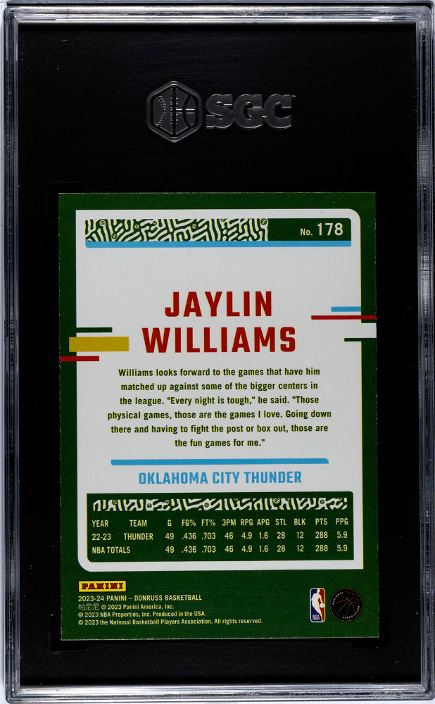 2023 Donruss #178 Jaylin Williams Green Holo Laser SGC 9