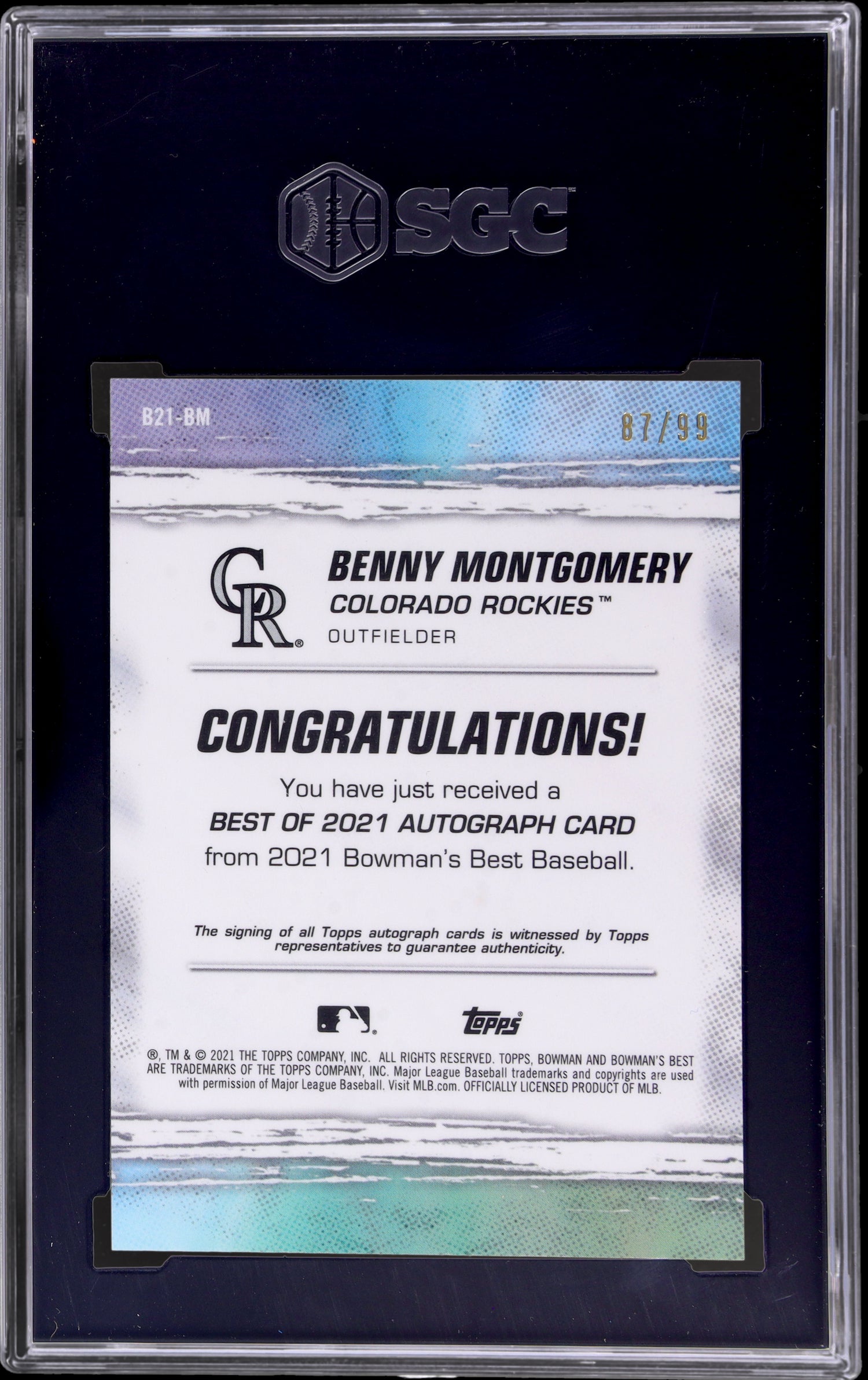2021 Bowman's Best Best of '21 Benny Montgomery #B21-BM /99 Auto SGC 10