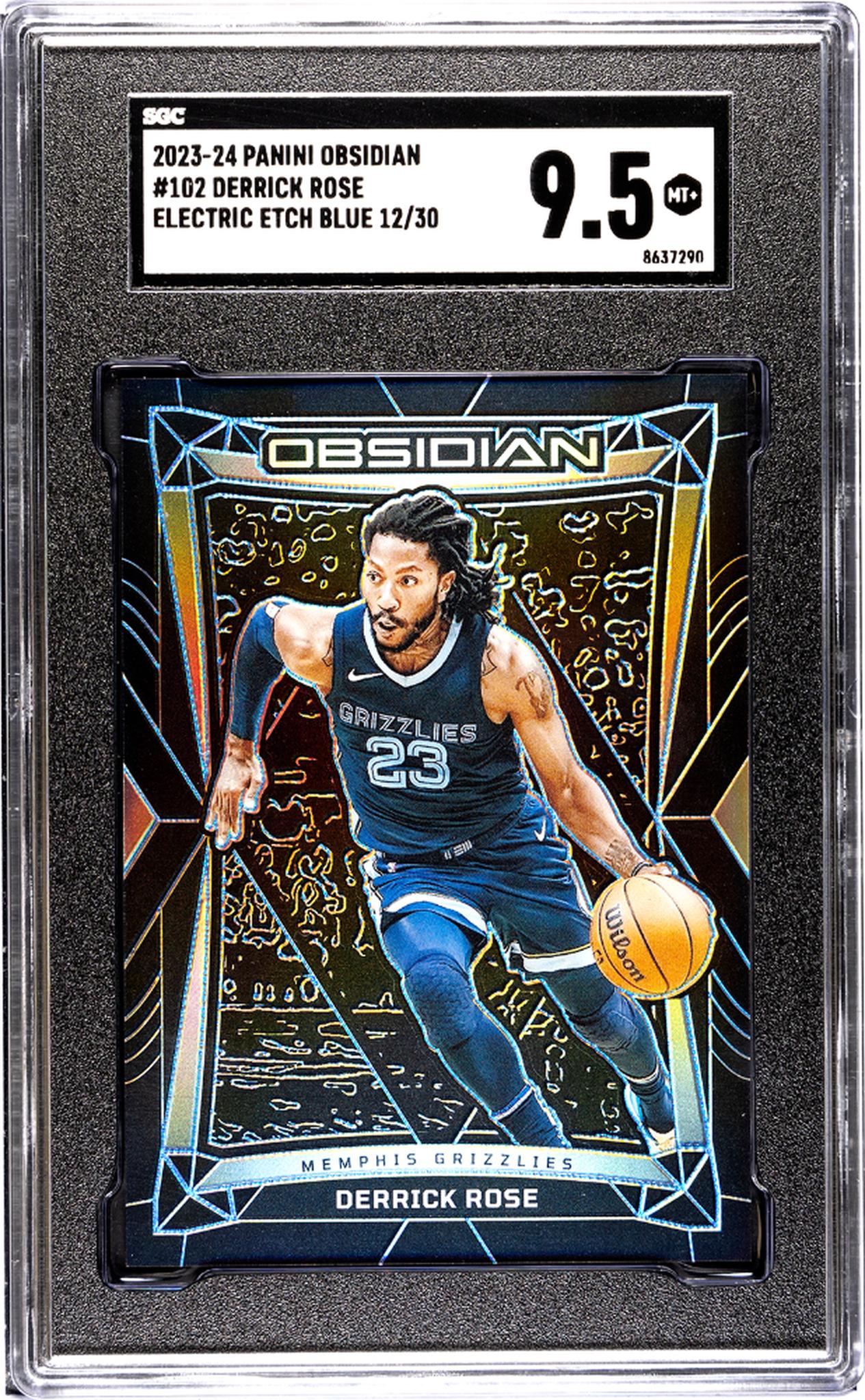 2023-24 Panini Obsidian #102 Derrick Rose Electric Etch Blue 12/30 SGC 9.5