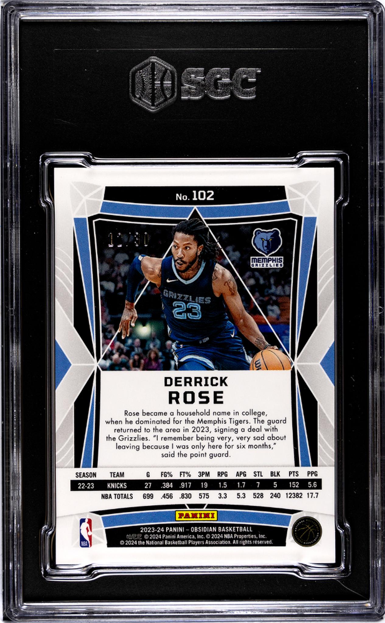 2023-24 Panini Obsidian #102 Derrick Rose Electric Etch Blue 12/30 SGC 9.5