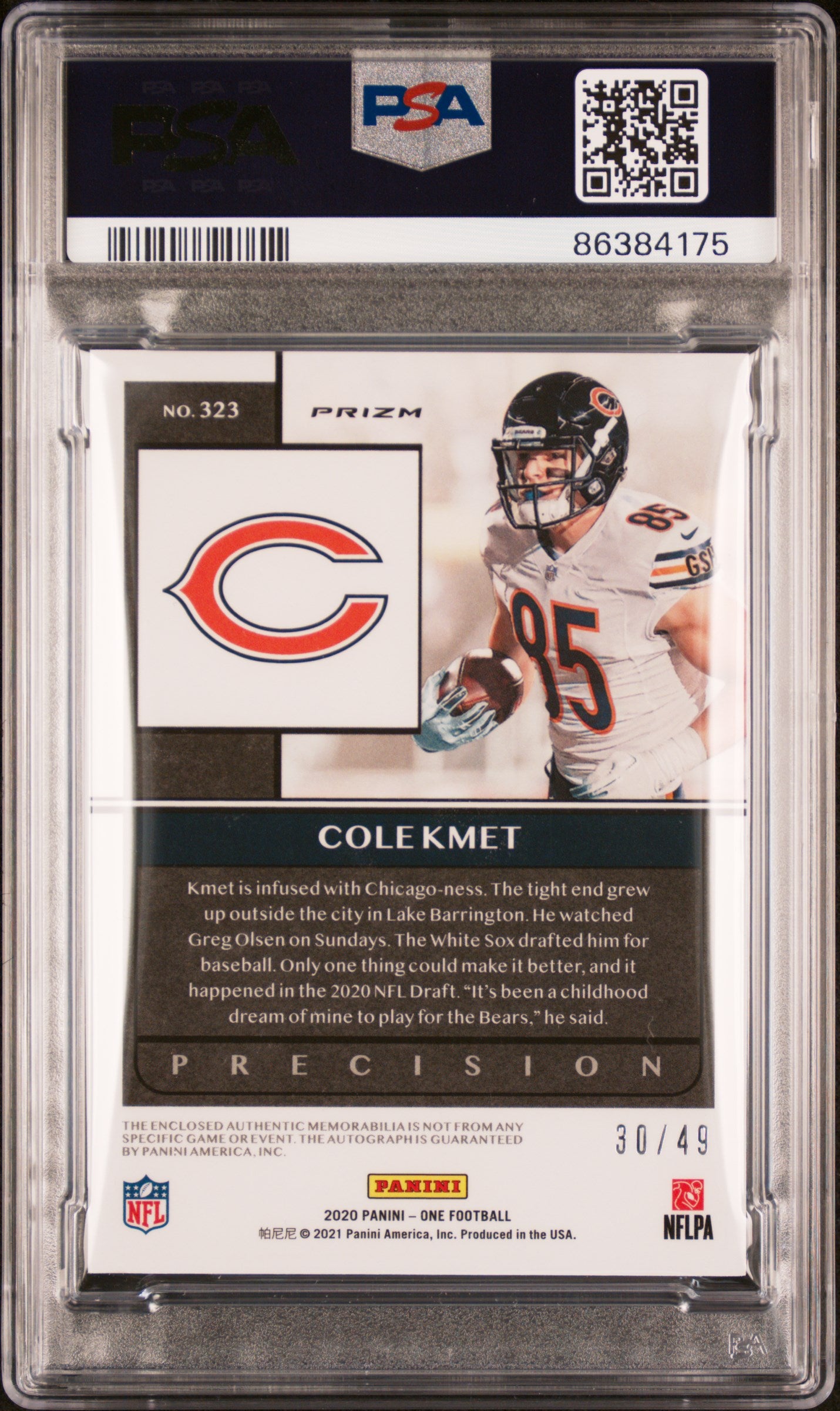 2020 Panini One Precision Cole Kmet #323 RC RPA /49 PSA 9