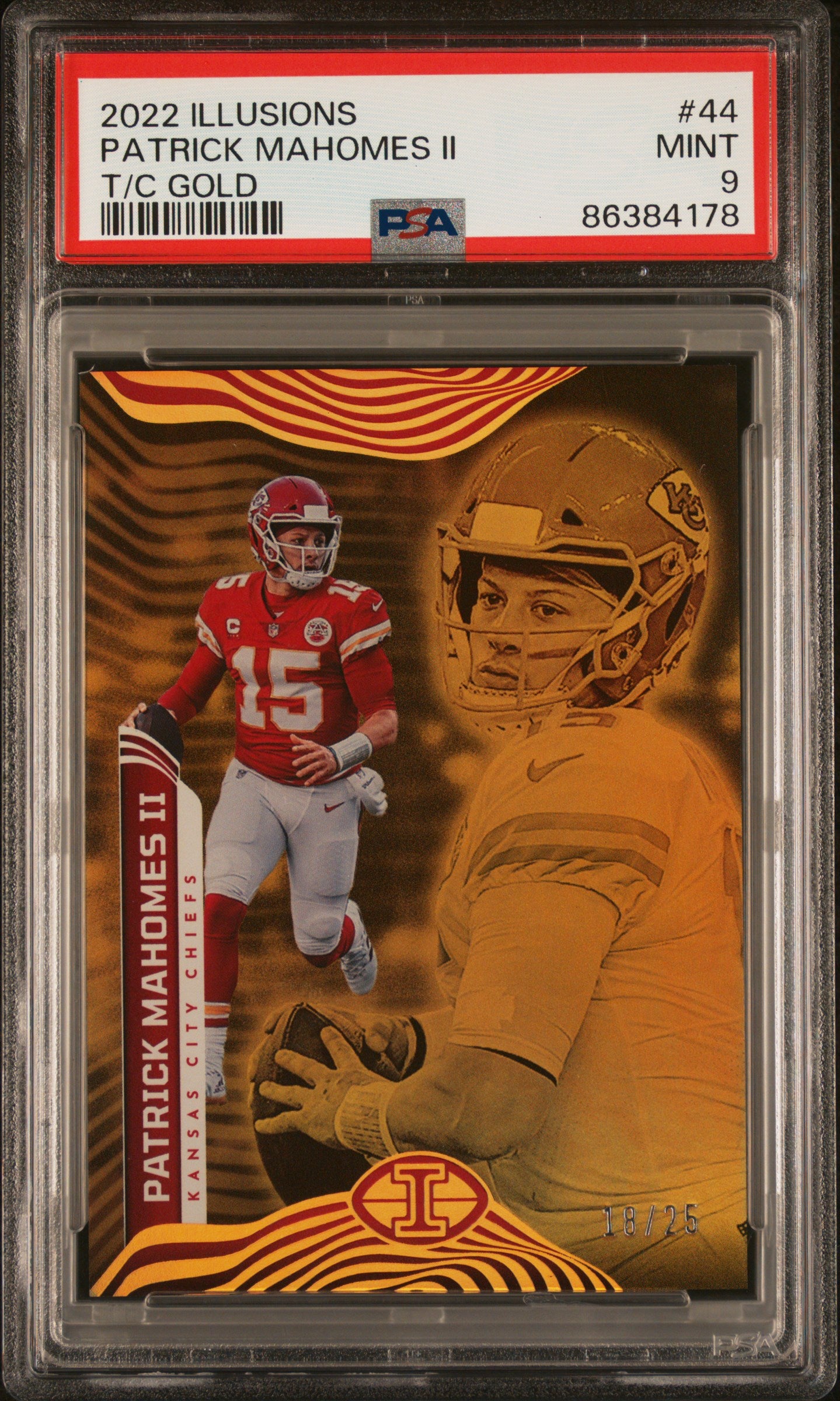 2022 Panini Illusions Trophy Collection Gold Patrick Mahomes II #44 /25 PSA 9