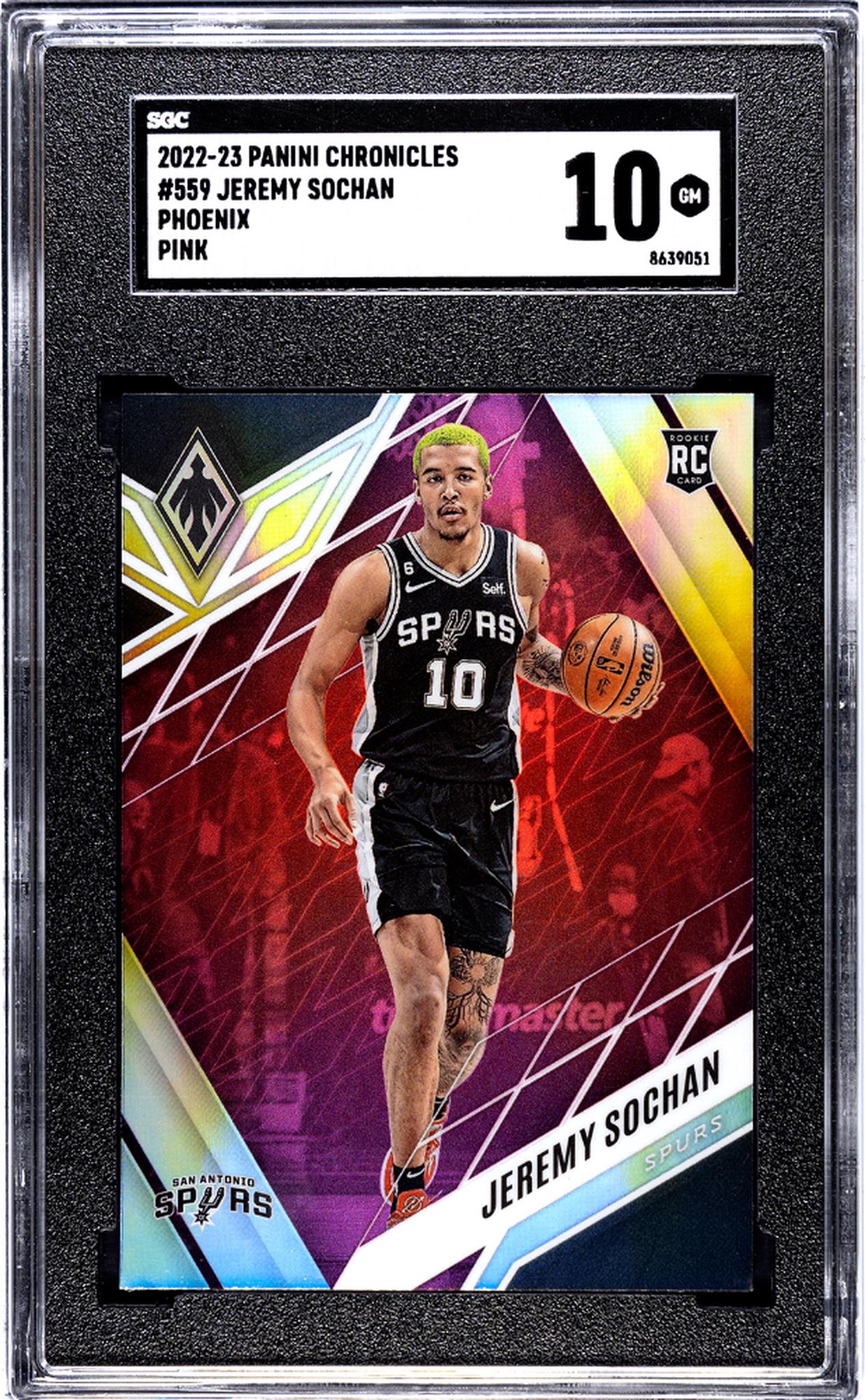 2022-23 Panini Chronicles Phoenix Pink Jeremy Sochan #559 RC SGC 10