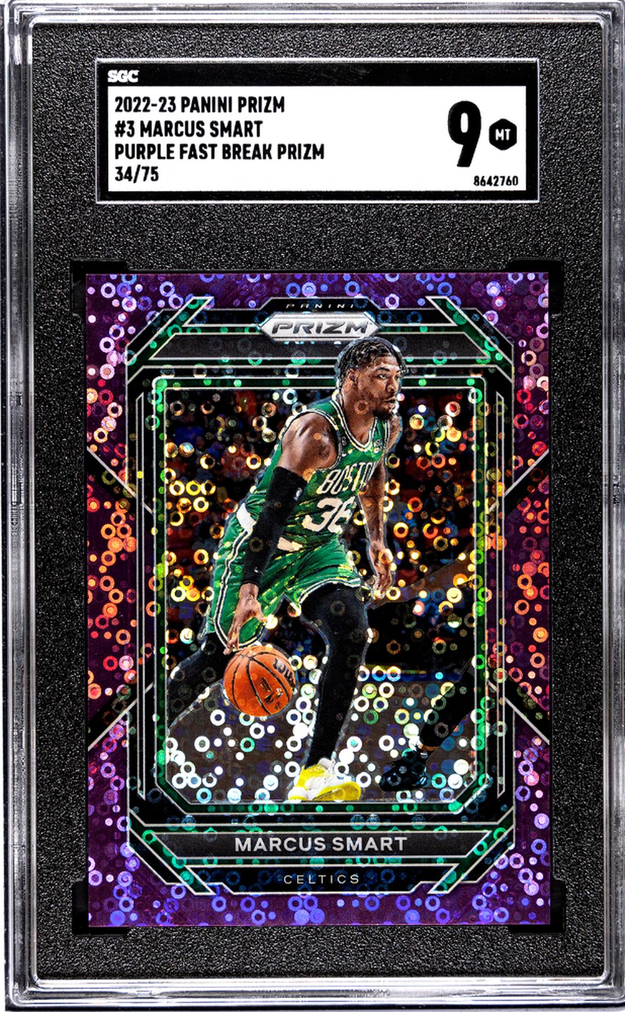 2022 Prizm #3 Marcus Smart Purple Fast Break Prizm /75 SGC 9