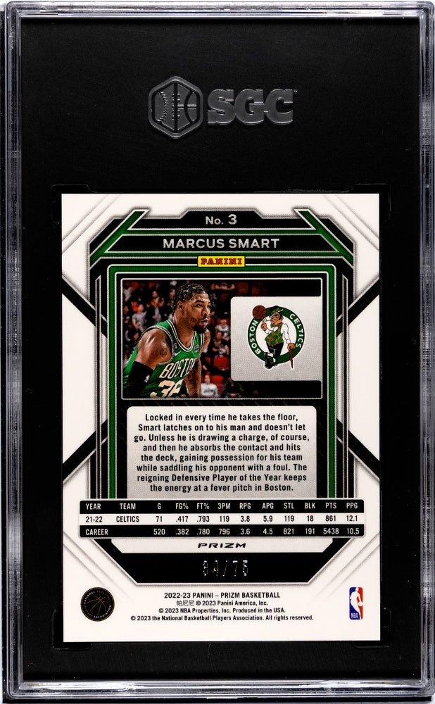 2022 Prizm #3 Marcus Smart Purple Fast Break Prizm /75 SGC 9