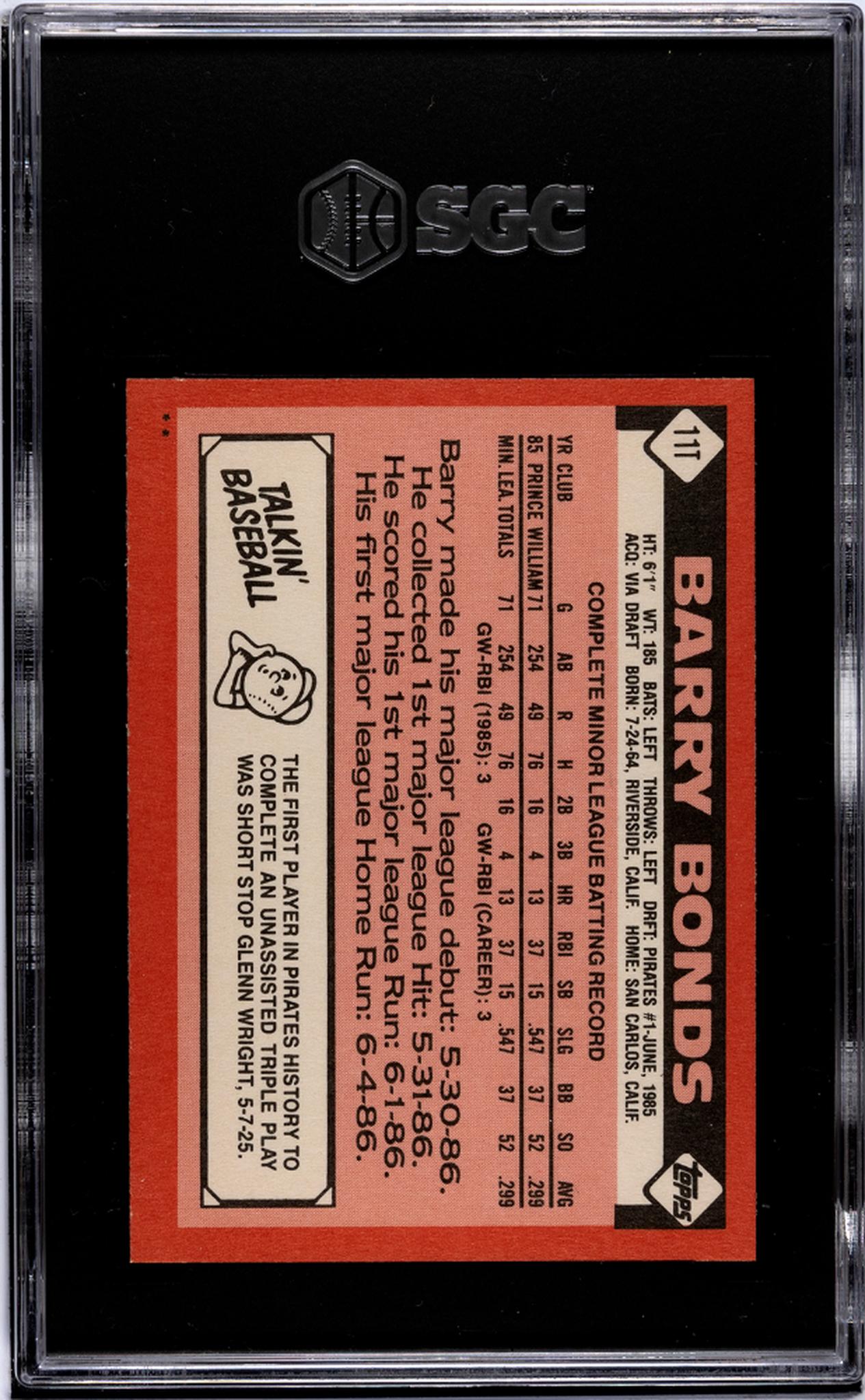 1986 Topps Traded Barry Bonds #11T SGC 8
