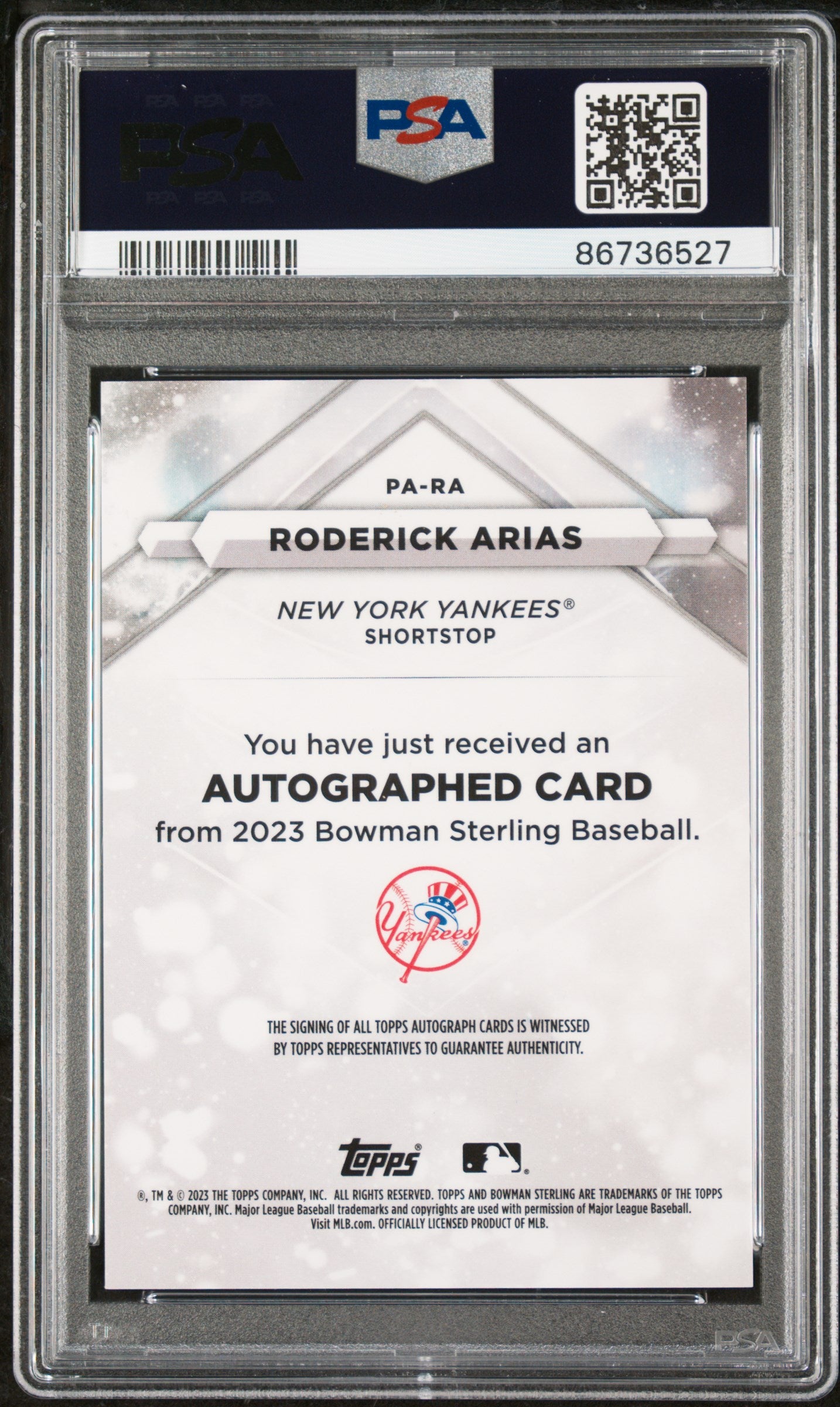 2023 Bowman Sterling Sterling Silver Roderick Arias #PA-RA Auto PSA 10