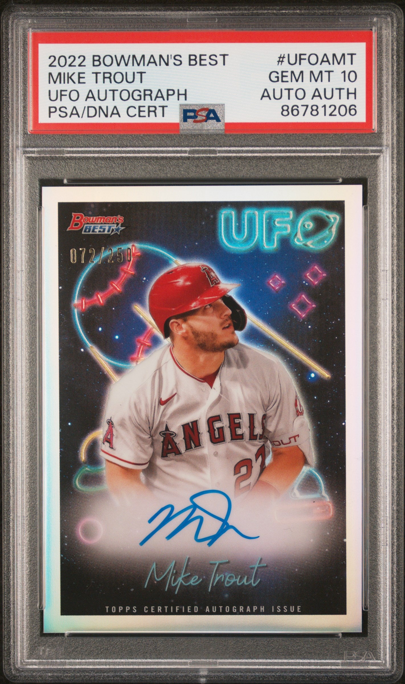 2022 Topps Bowman's Best UFO Mike Trout #UFOA-MT Auto /250 PSA 10