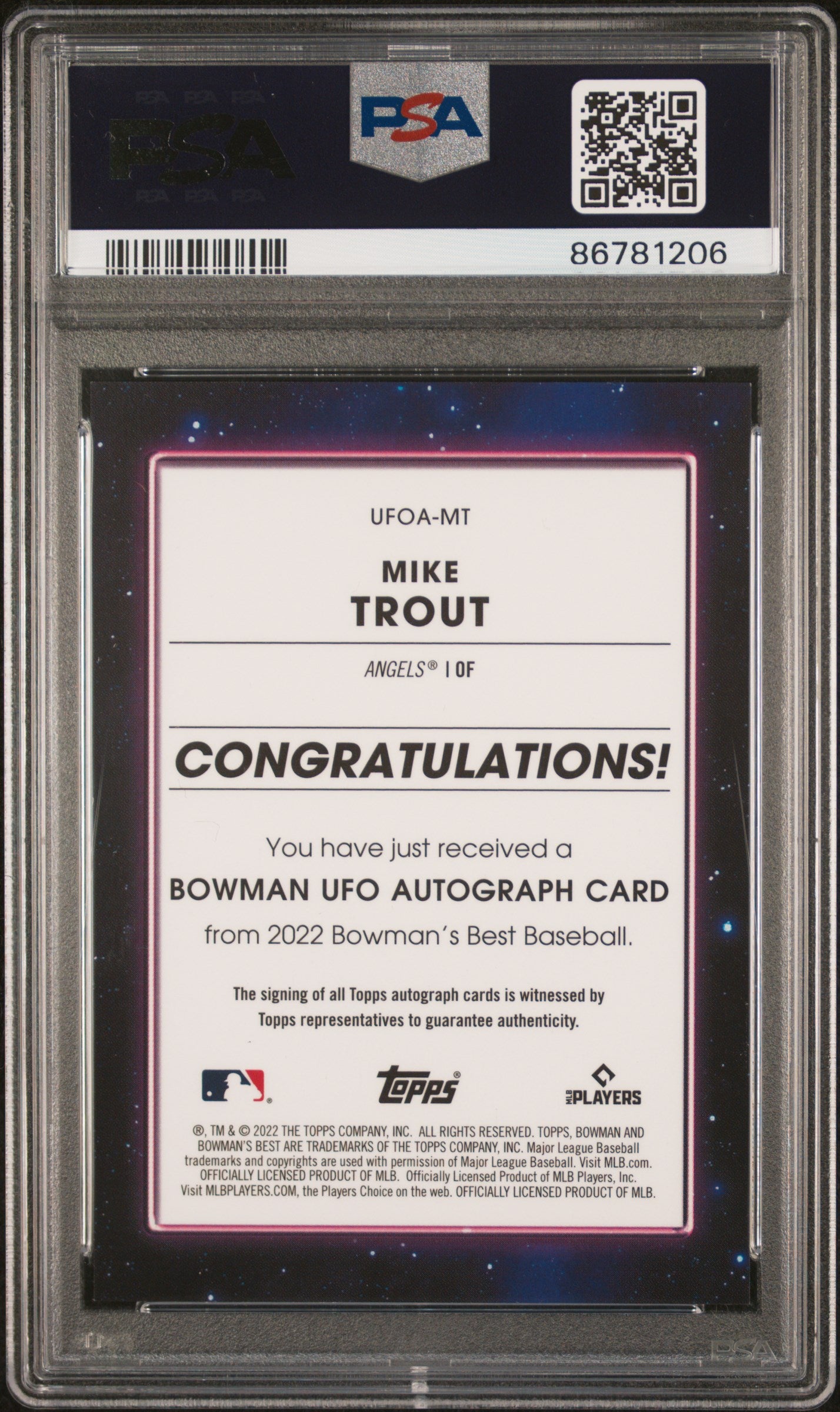 2022 Topps Bowman's Best UFO Mike Trout #UFOA-MT Auto /250 PSA 10