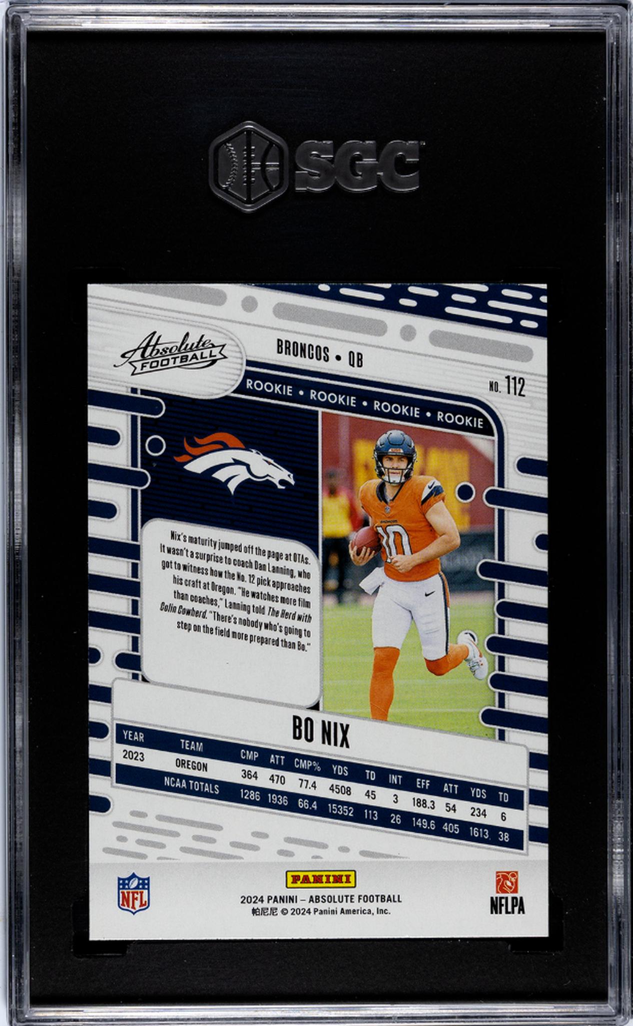 2024 Panini Absolute Retail Bo Nix #112 RC SGC 10