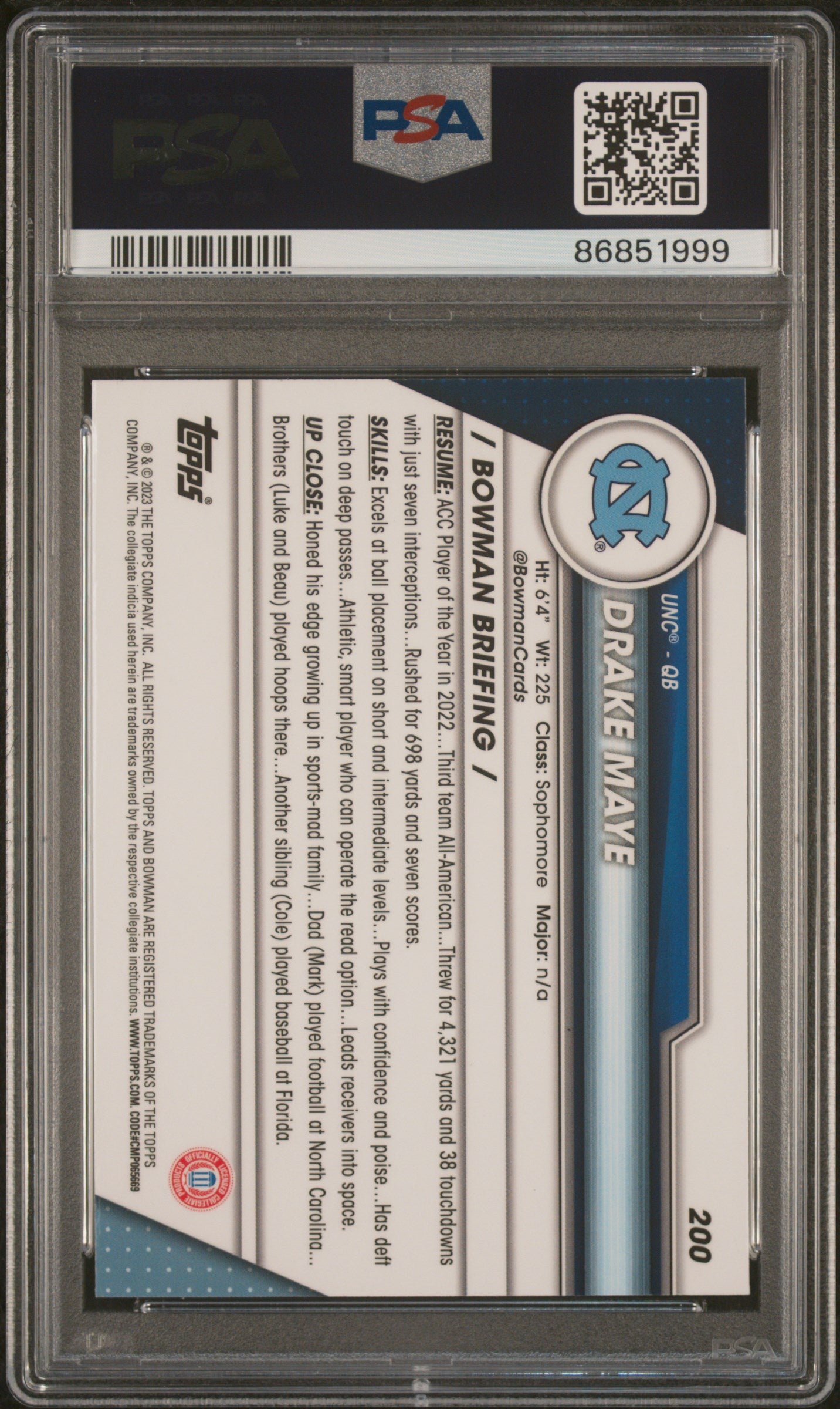 2023 Bowman U Chrome Drake Maye #200 1st Bowman PSA 10