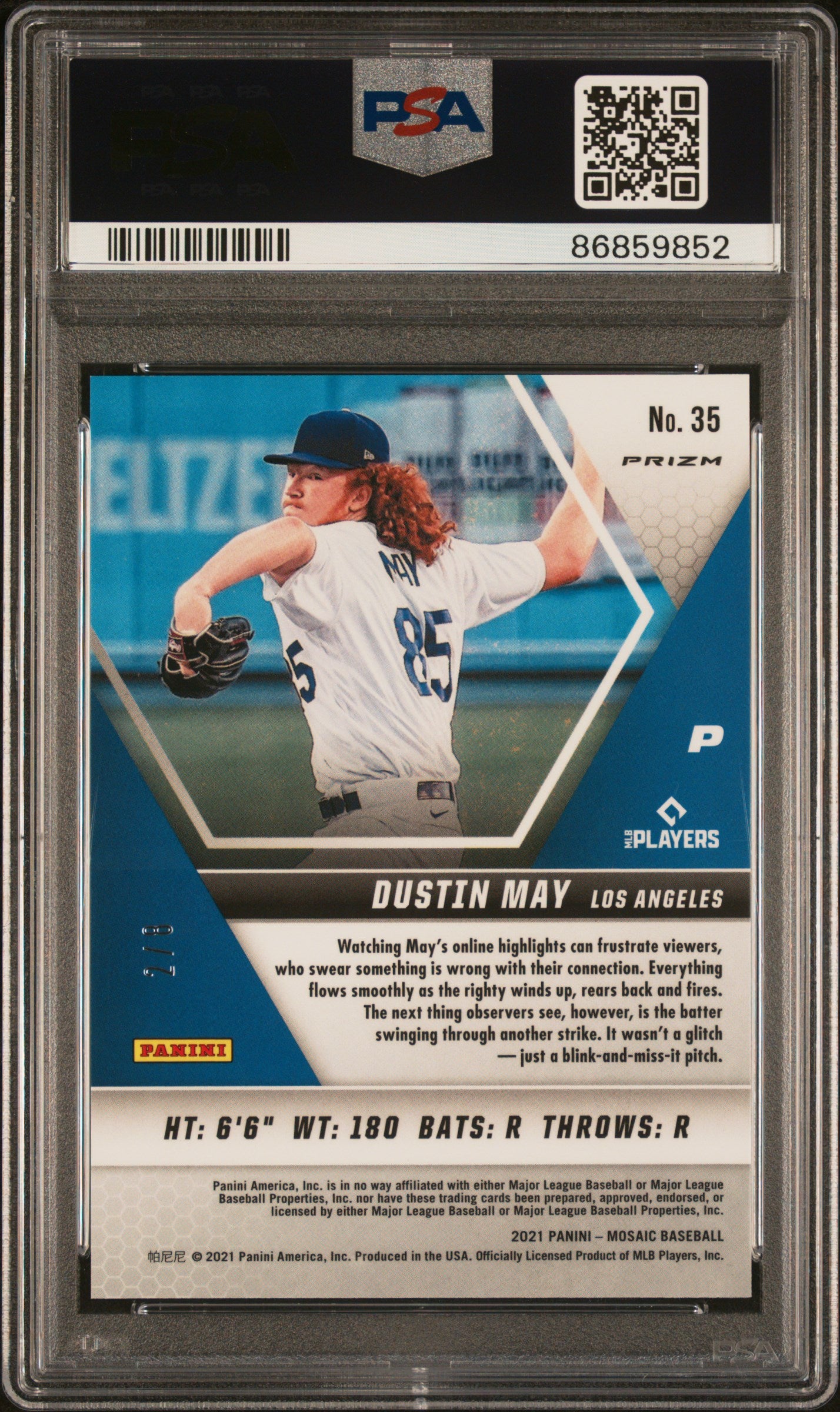 2021 Panini Mosaic Black Gold Choice Dustin May /8 PSA 10