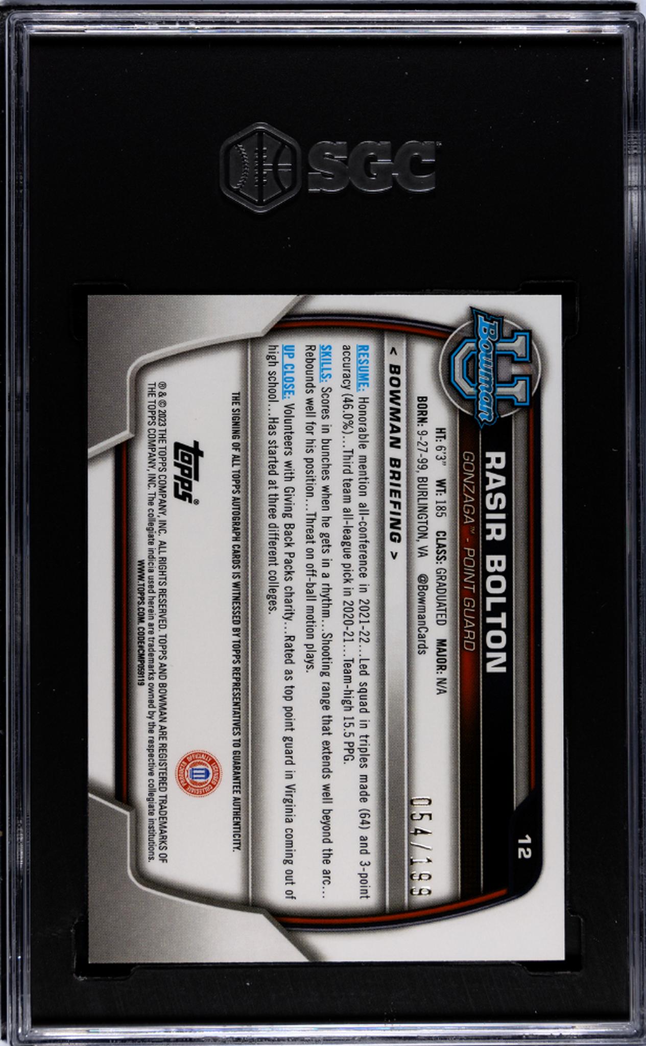 2023 Bowman #12 Rasir Bolton /199 SGC 9.5