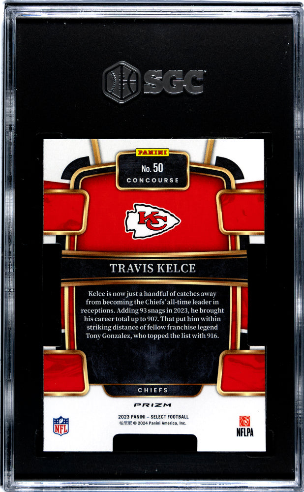 2023 Panini Select #50 Travis Kelce Black/Green Die-Cut Prizm SGC 9