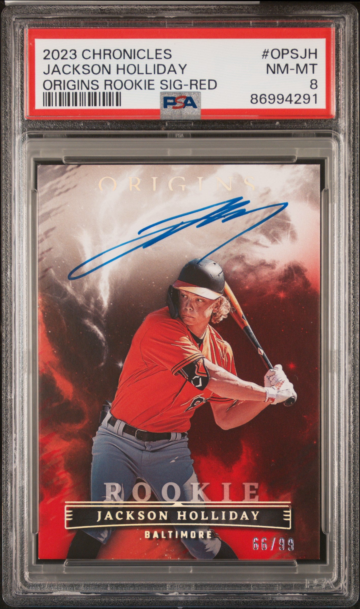 2023 Chronicles #OPS-JH Jackson Holliday Origins Rookie Sig-Red /99 PSA 8