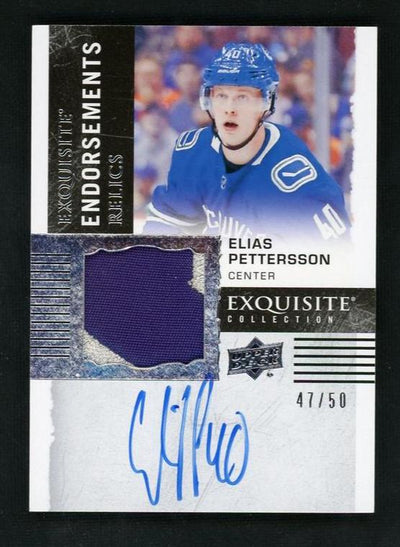 2018-19 Exquisite Collection Elias Pettersson #ER-EP Exquisite Endorsements Relics Auto /50
