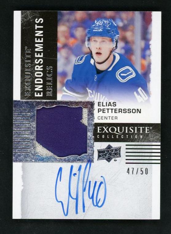 2018-19 Exquisite Collection Elias Pettersson #ER-EP Exquisite Endorsements Relics Auto /50