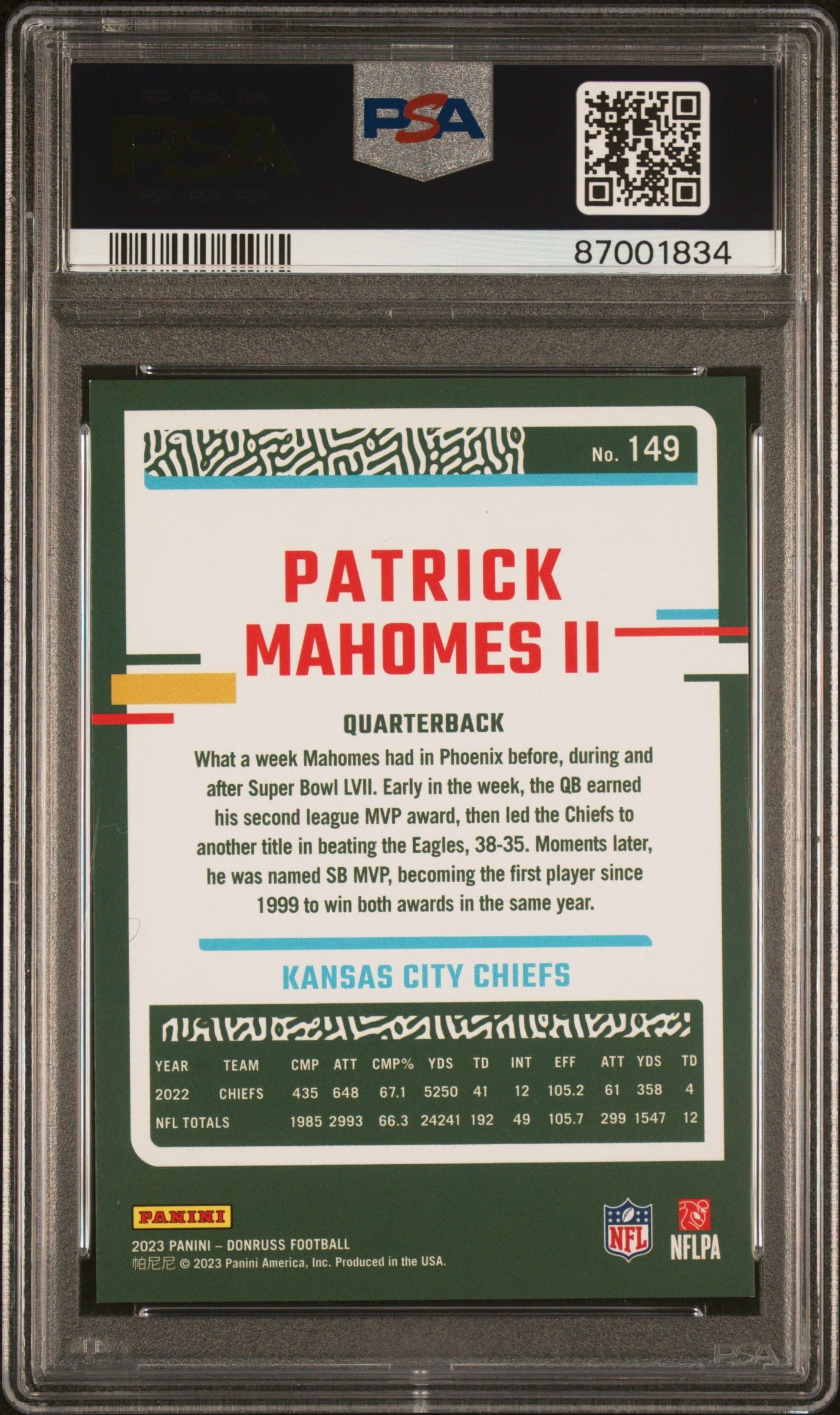 2023 Panini Donruss #149 Patrick Mahomes II Press Proof Gold PSA 9