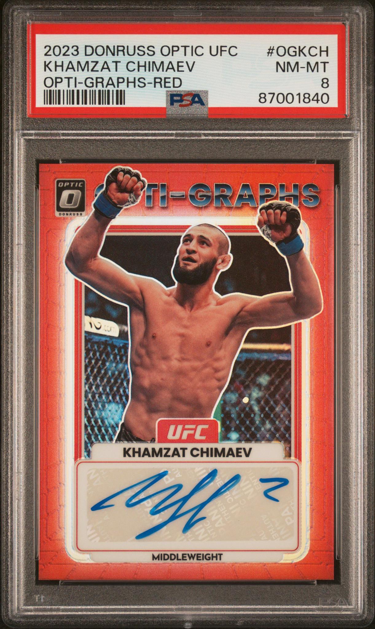 2023 Panini Donruss Optic UFC Opti-Graphs Red Khamzat Chimaev #OGKCH /199 PSA 8