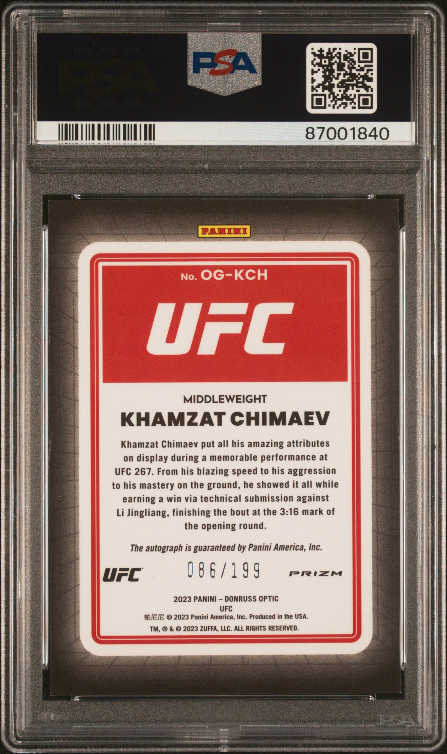 2023 Panini Donruss Optic UFC Opti-Graphs Red Khamzat Chimaev #OGKCH /199 PSA 8