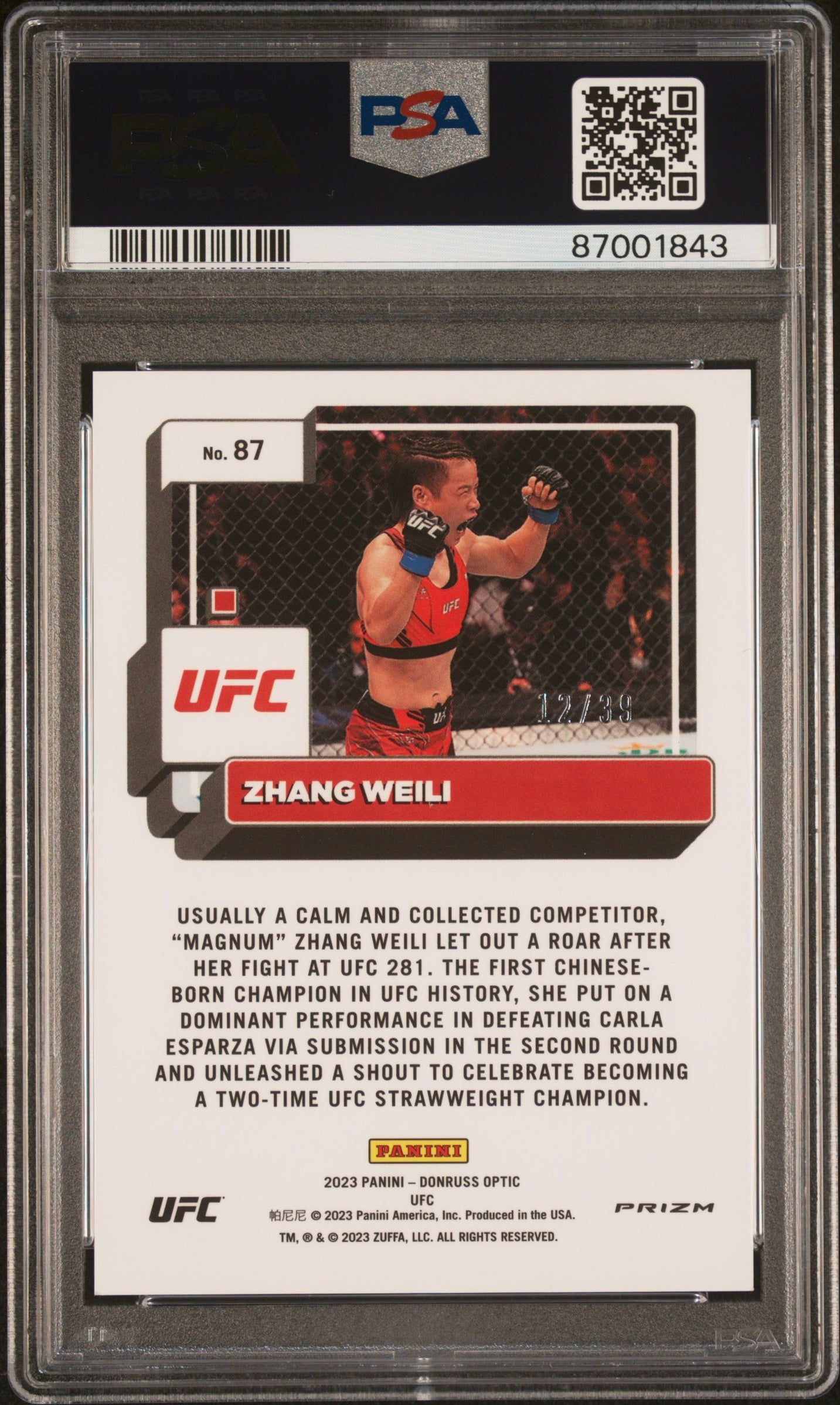 2023 Panini Donruss Optic UFC #87 Weili Zhang Black Velocity PSA 8